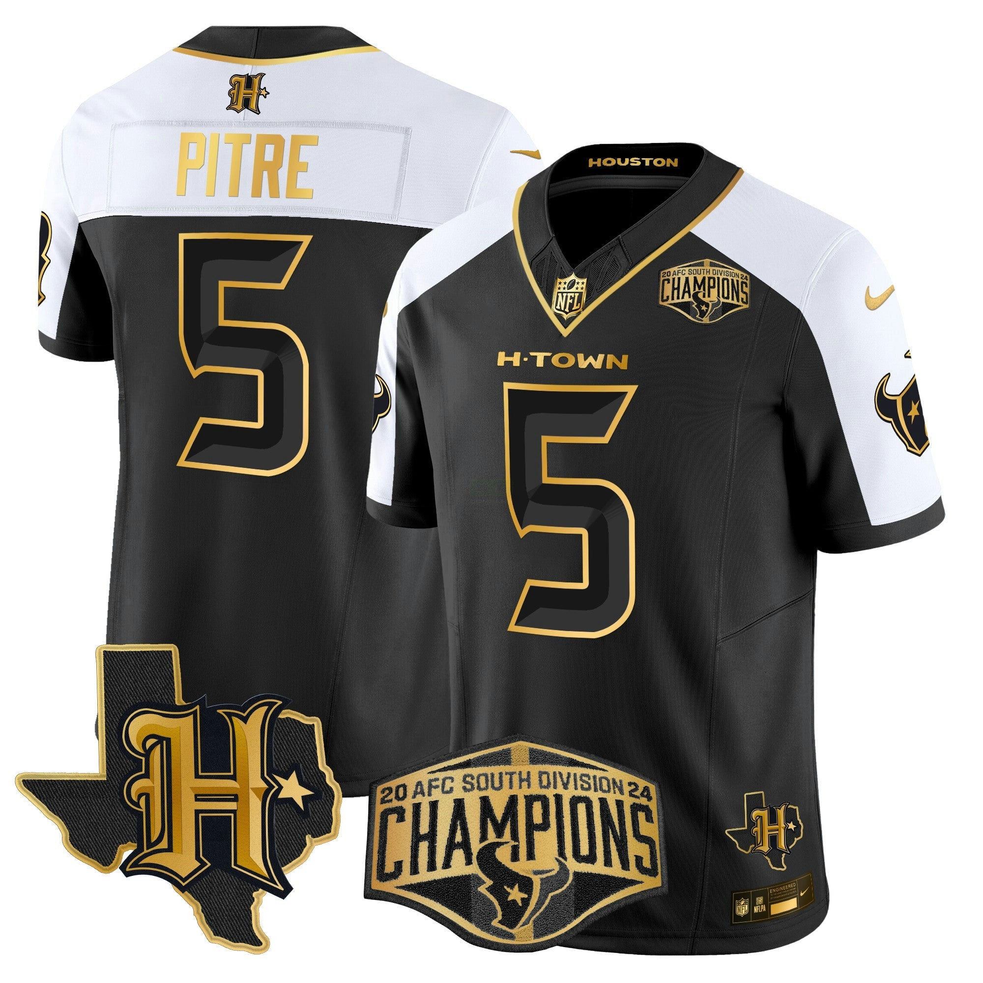 Camisa NFL Men’s Houston 2024 AFC South Division Champions Patch Dourada Vapor Limited Jersey