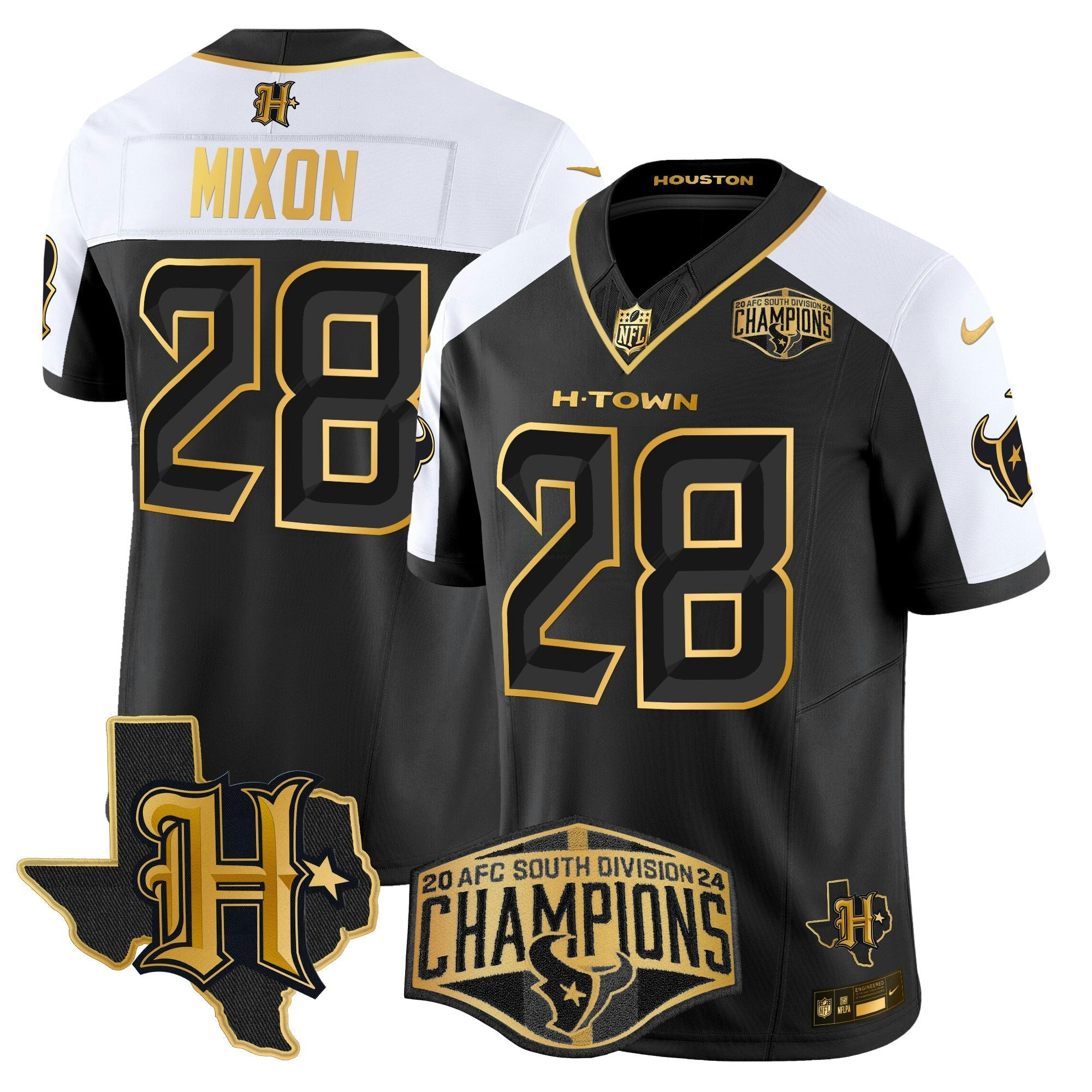 Camisa NFL Men’s Houston 2024 AFC South Division Champions Patch Dourada Vapor Limited Jersey