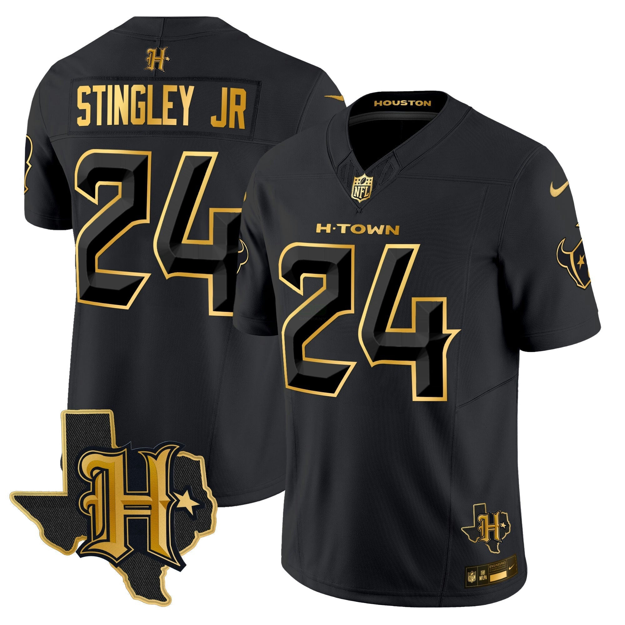 Camisa NFL Men’s Houston 2024 Texas Patch Dourada Vapor Limited Jersey