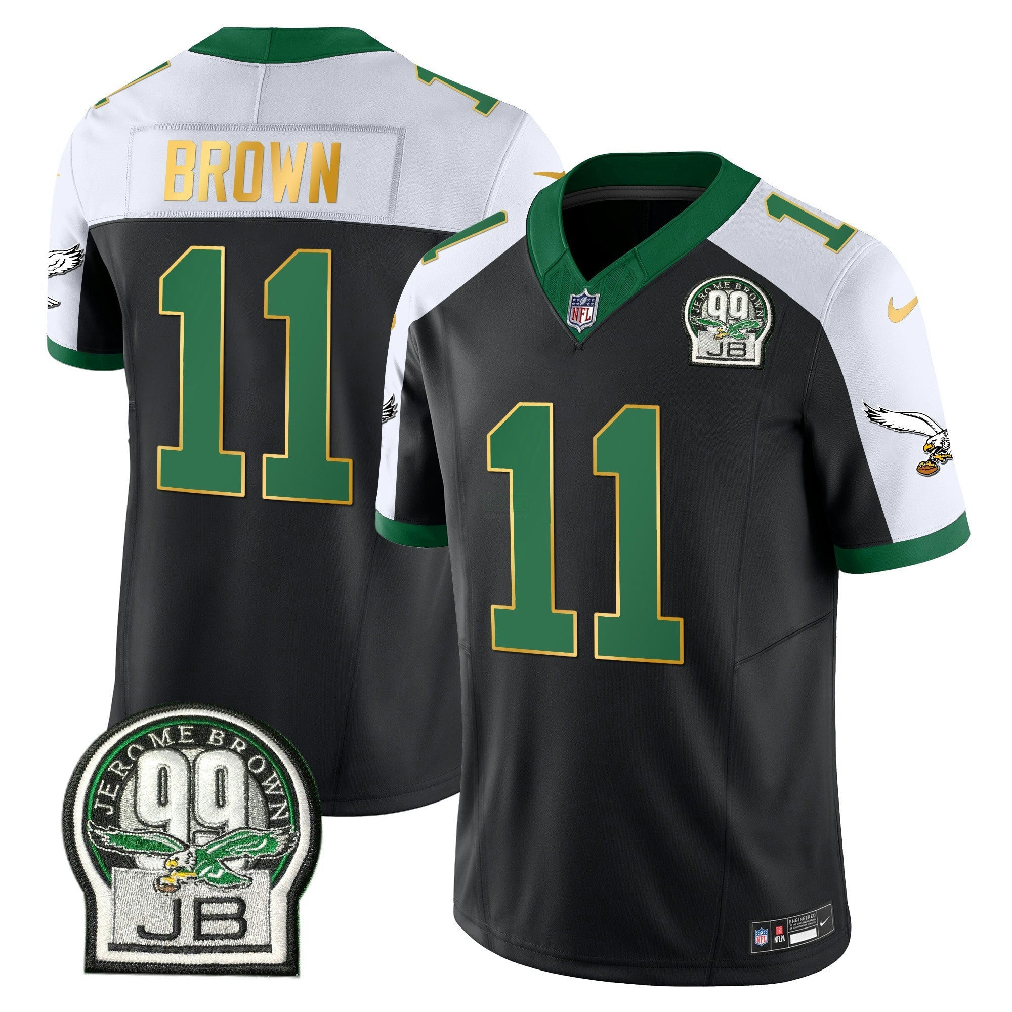 Camisa NFL Men’s Jerome Brown Patch Kelly Verde Dourada Trim Jersey