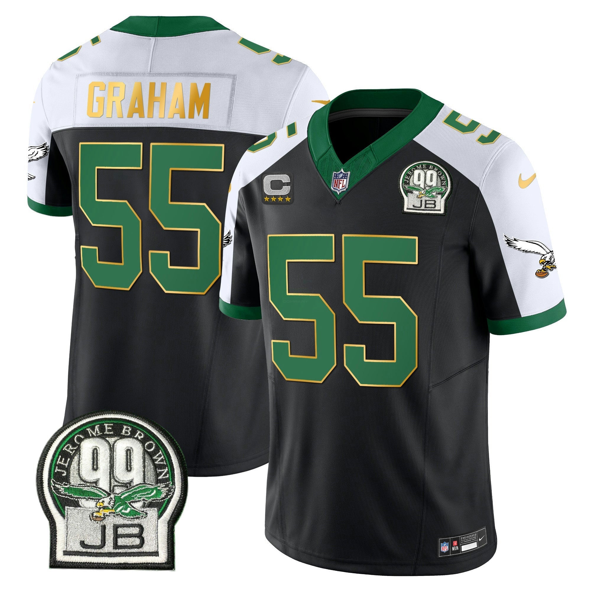 Camisa NFL Men’s Jerome Brown Patch Kelly Verde Dourada Trim Jersey
