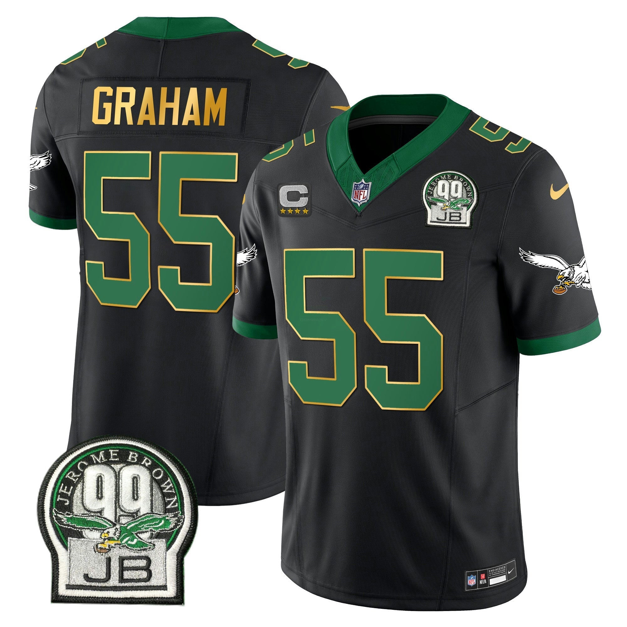 Camisa NFL Men’s Jerome Brown Patch Kelly Verde Dourada Trim Jersey