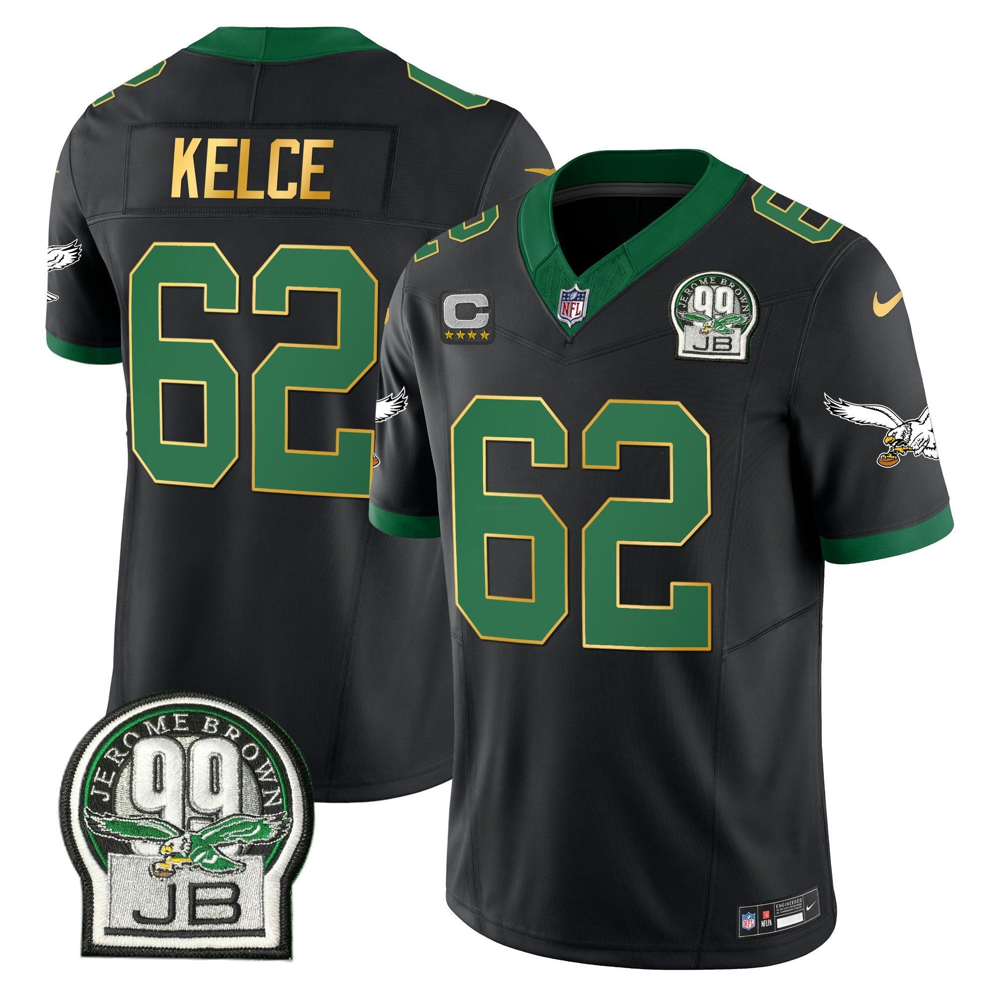 Camisa NFL Men’s Jerome Brown Patch Kelly Verde Dourada Trim Jersey