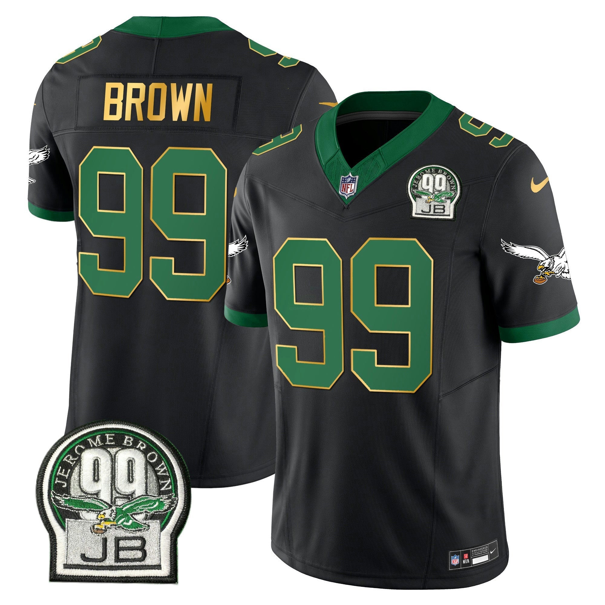 Camisa NFL Men’s Jerome Brown Patch Kelly Verde Dourada Trim Jersey