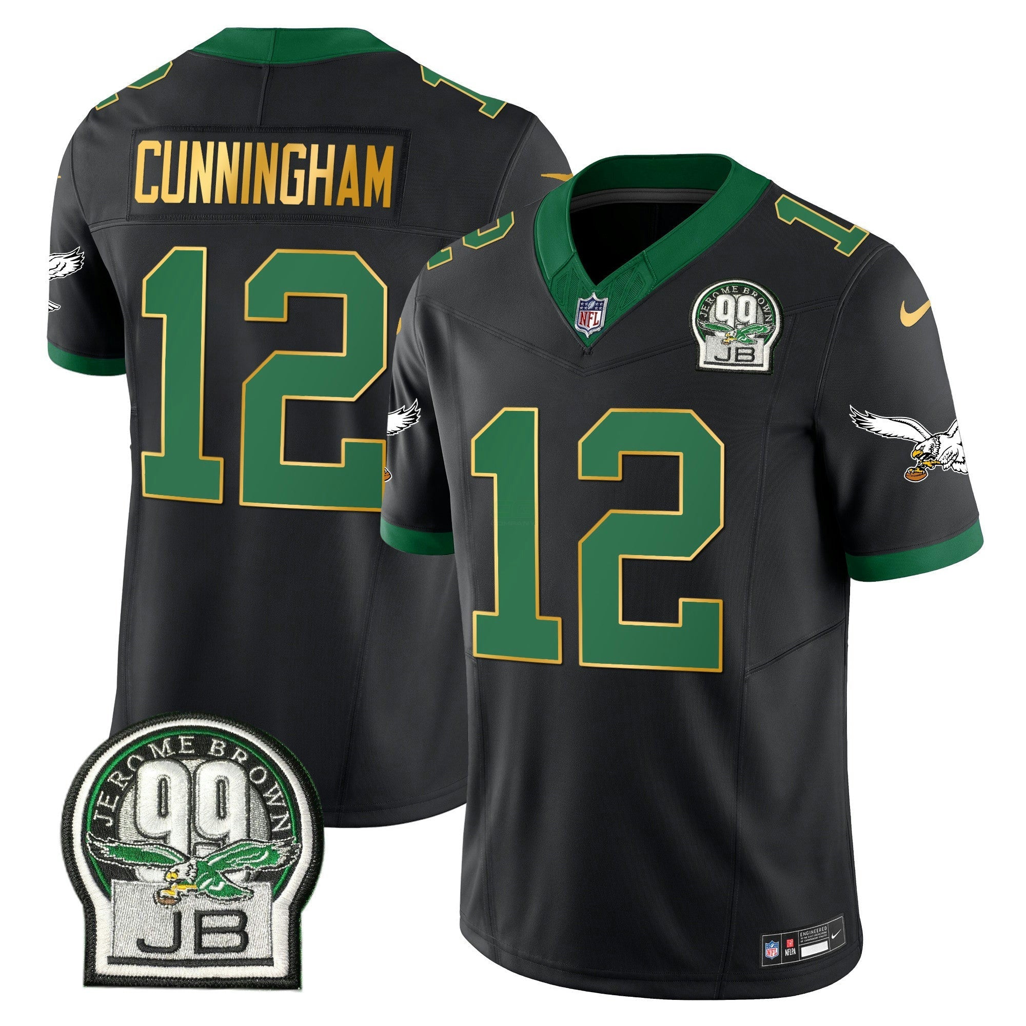 Camisa NFL Men’s Jerome Brown Patch Kelly Verde Dourada Trim Jersey