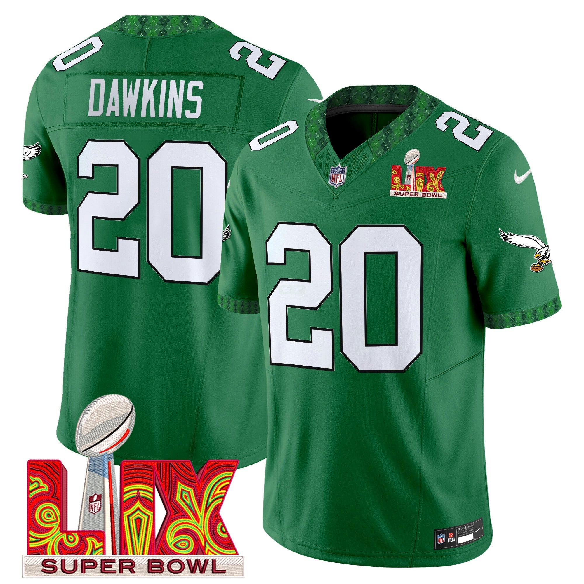 Camisa NFL Men’s Kelly Green St. Patrick’s Day Super Bowl LIX Patch Vapor Limited Jersey