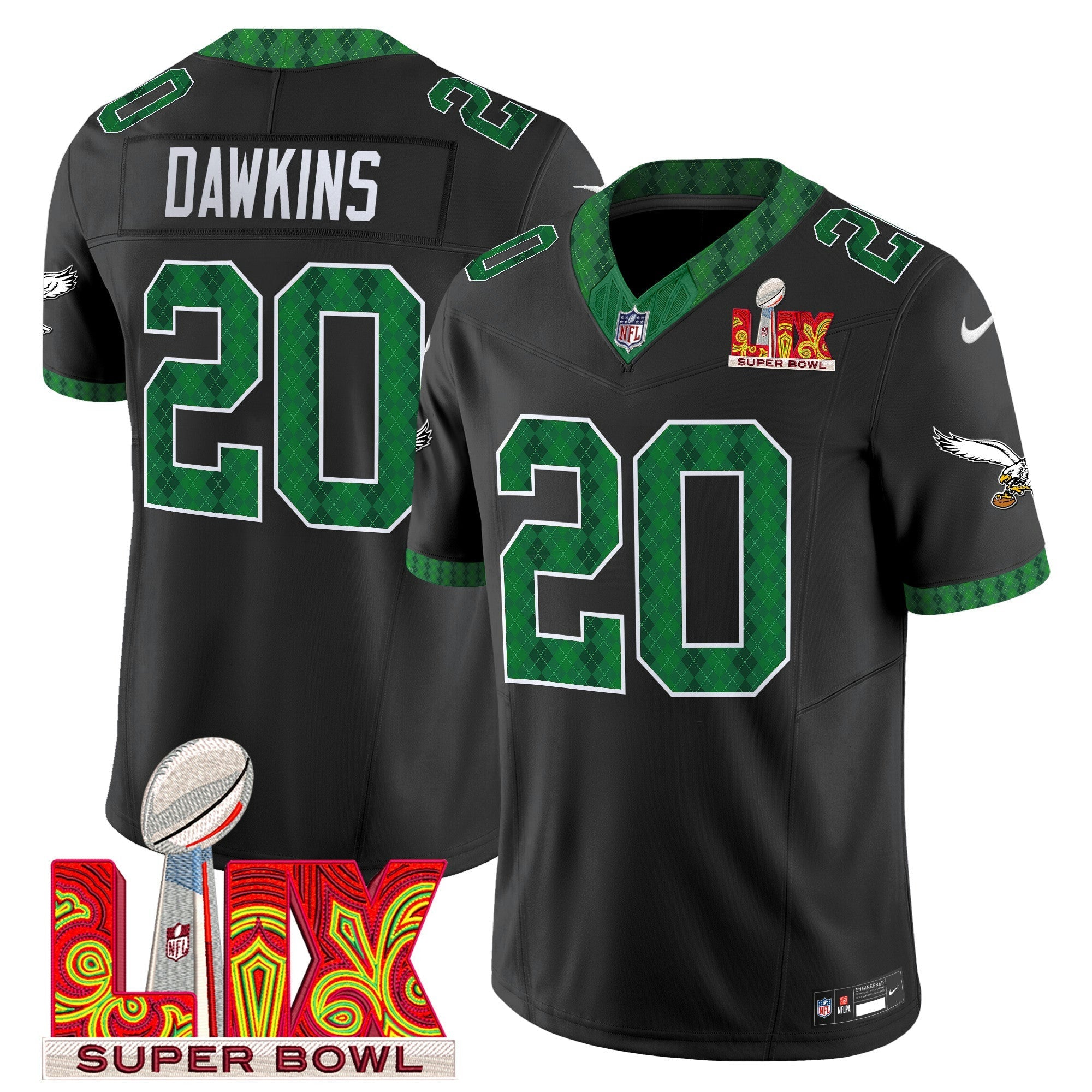 Camisa NFL Men’s Kelly Green St. Patrick’s Day Super Bowl LIX Patch Vapor Limited Jersey