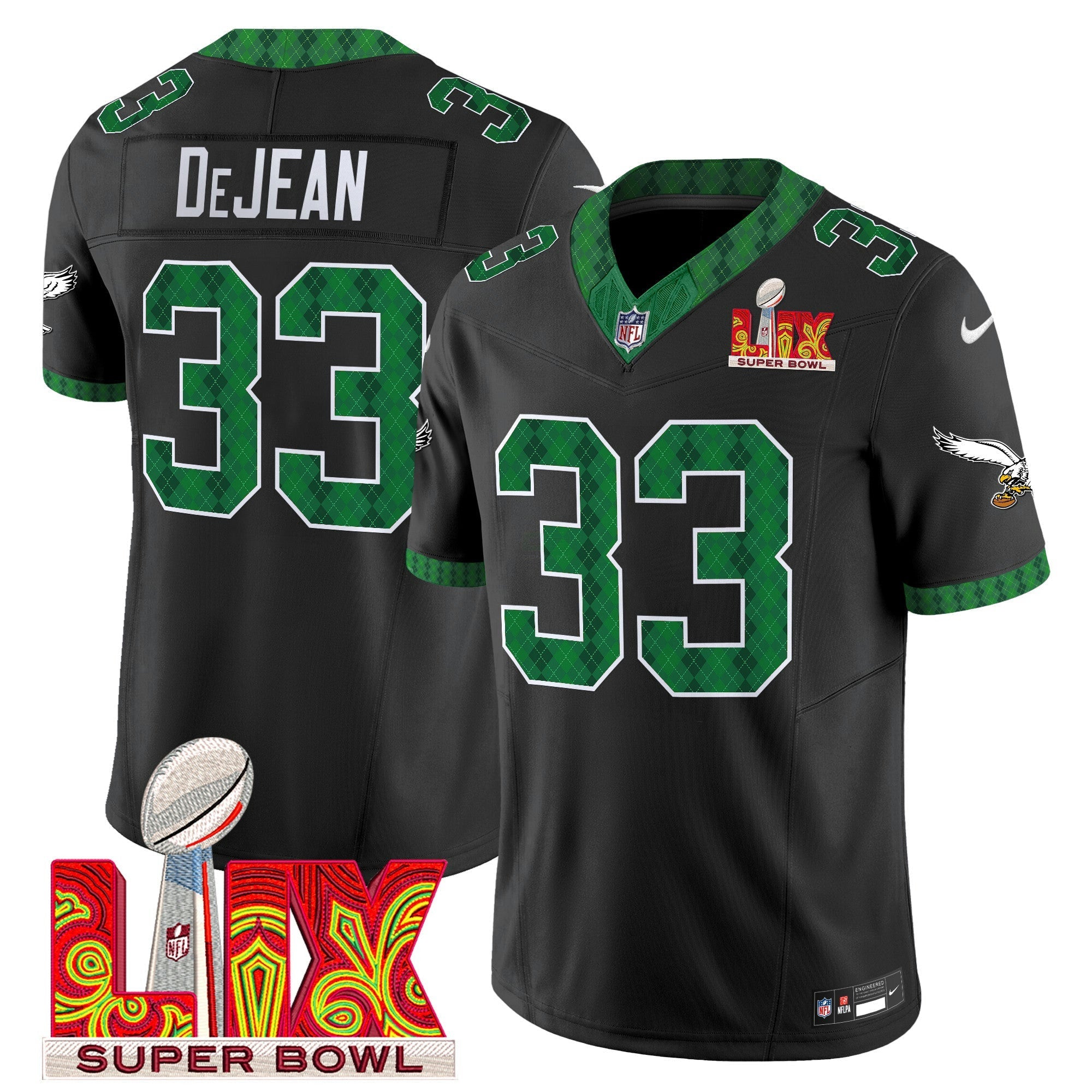 Camisa NFL Men’s Kelly Green St. Patrick’s Day Super Bowl LIX Patch Vapor Limited Jersey