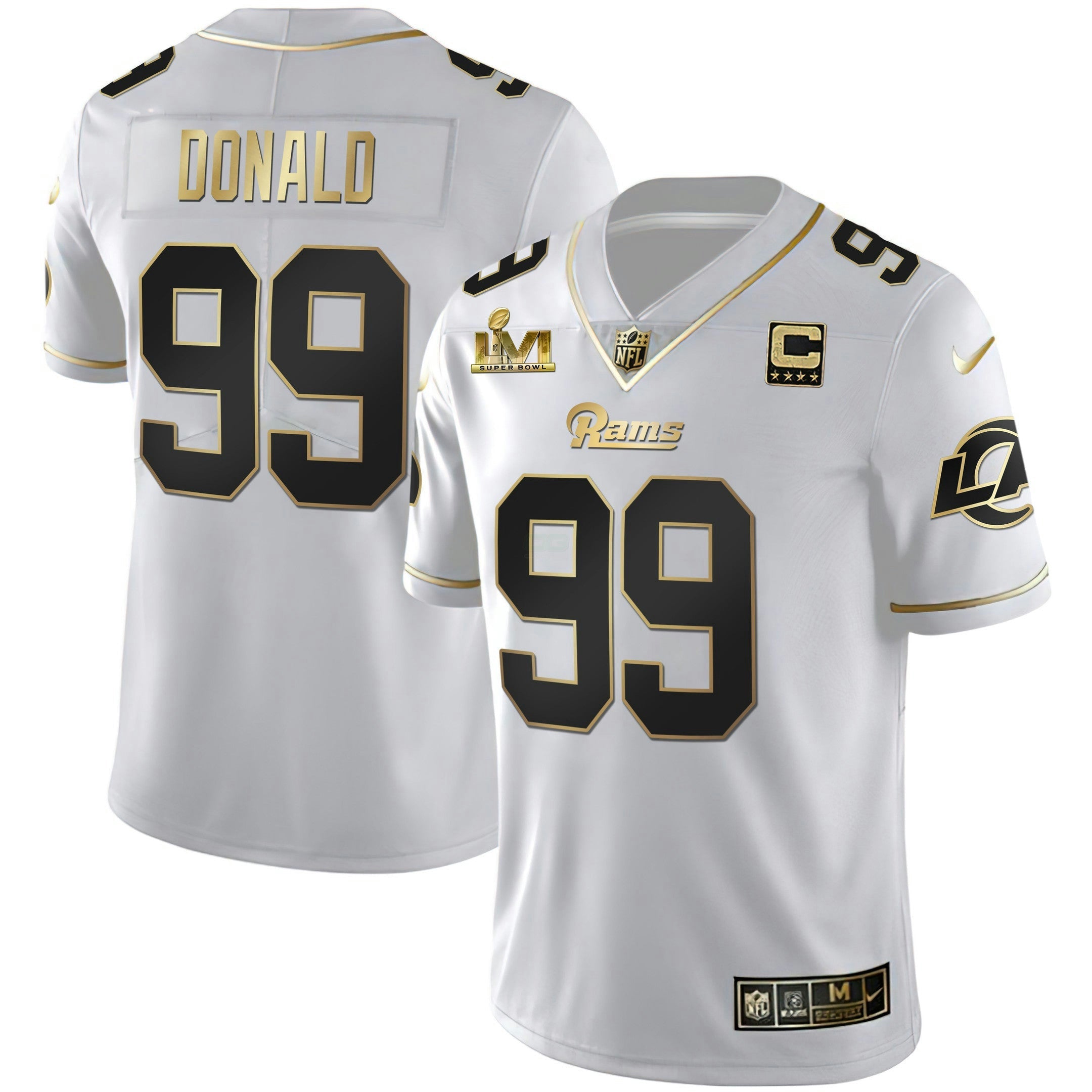 Camisa NFL Men’s Los Angeles Super Bowl LVI Branca Dourada & Preta Dourada Jersey