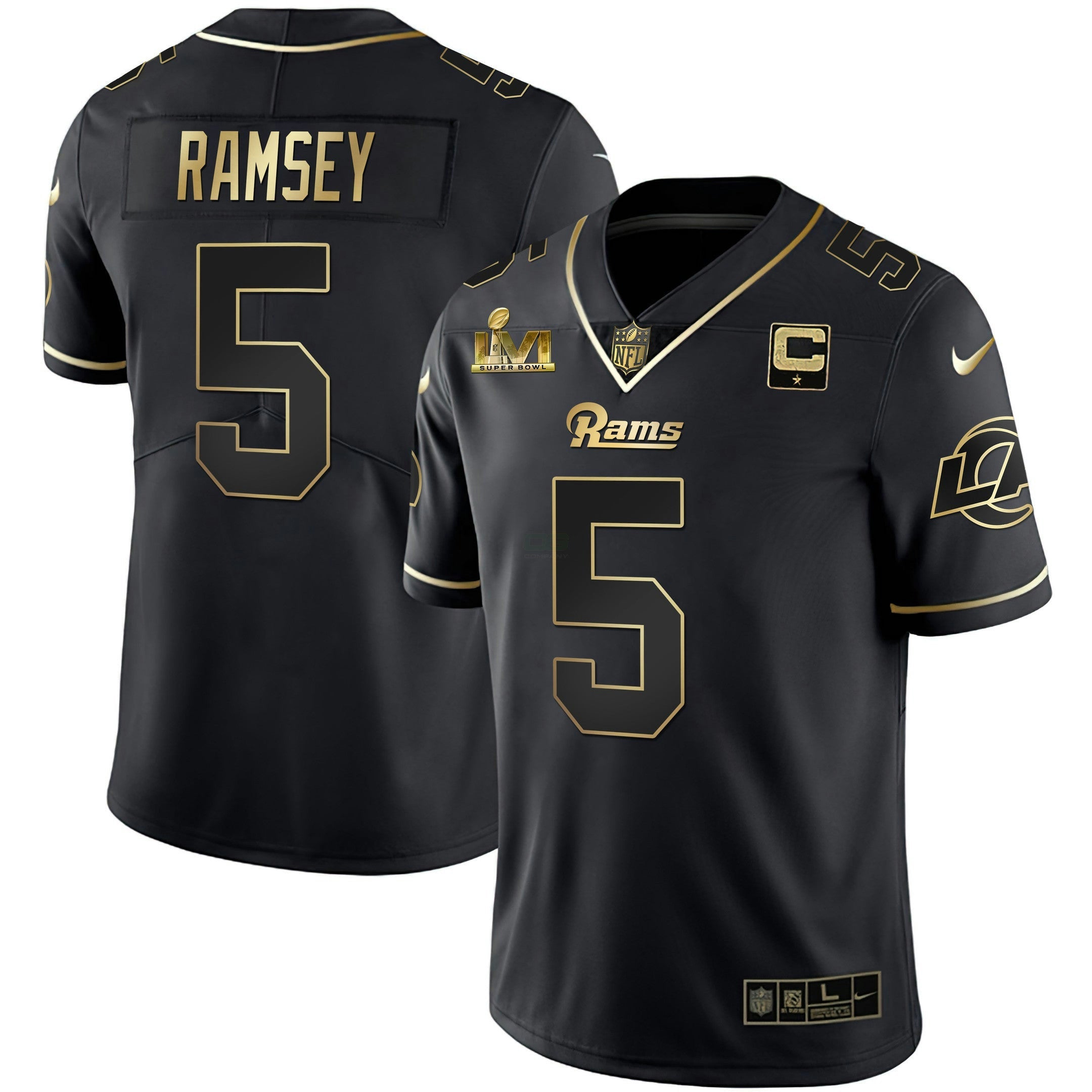 Camisa NFL Men’s Los Angeles Super Bowl LVI Branca Dourada & Preta Dourada Jersey