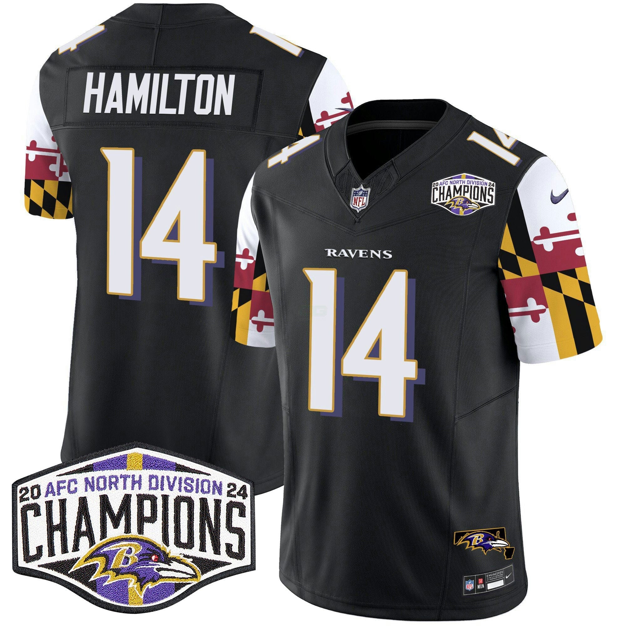 Camisa NFL Men’s Maryland Flag 2024 AFC North Division Champions Patch Vapor Limited Jersey