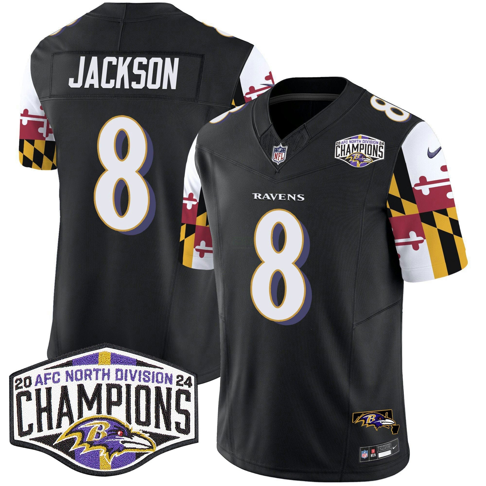 Camisa NFL Men’s Maryland Flag 2024 AFC North Division Champions Patch Vapor Limited Jersey