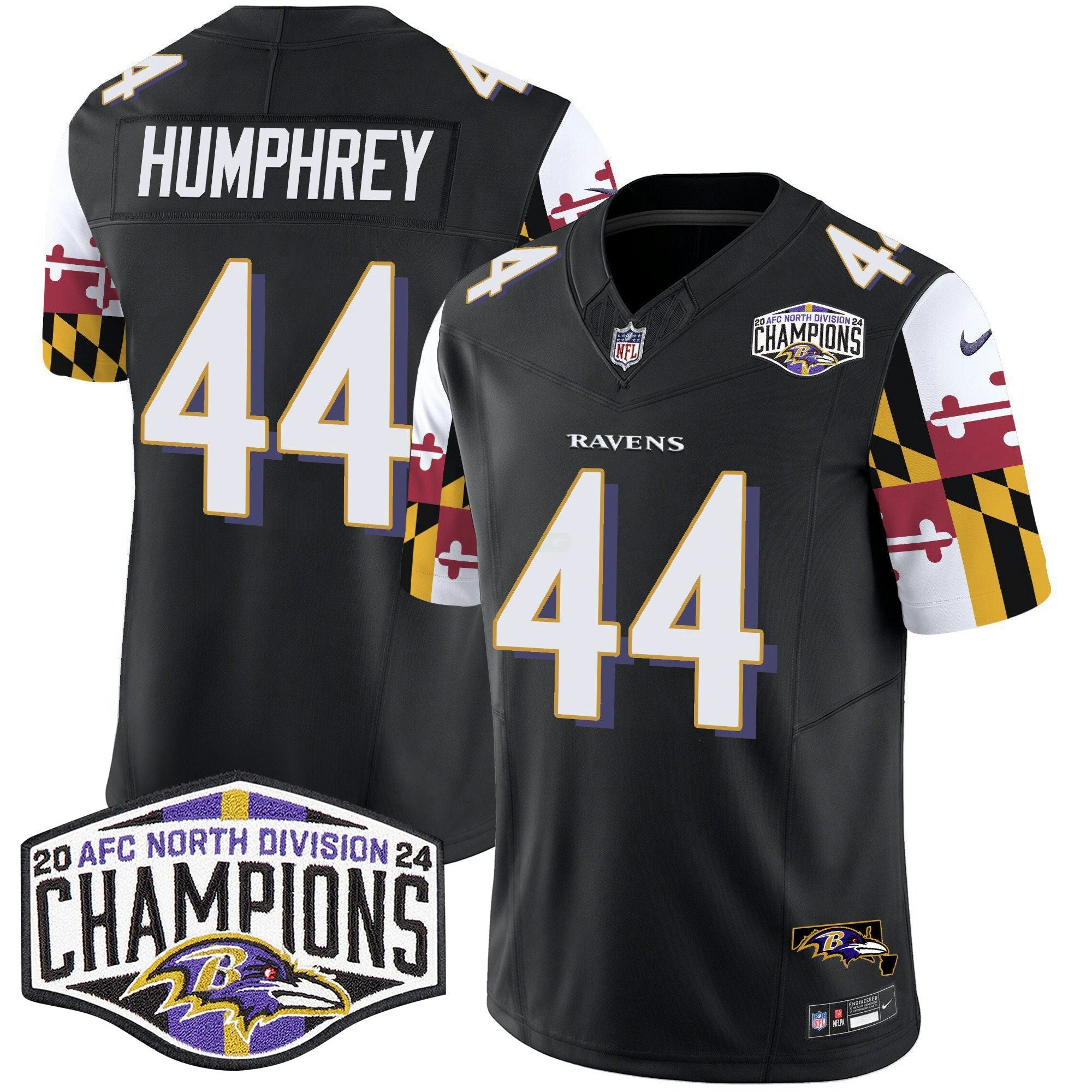 Camisa NFL Men’s Maryland Flag 2024 AFC North Division Champions Patch Vapor Limited Jersey