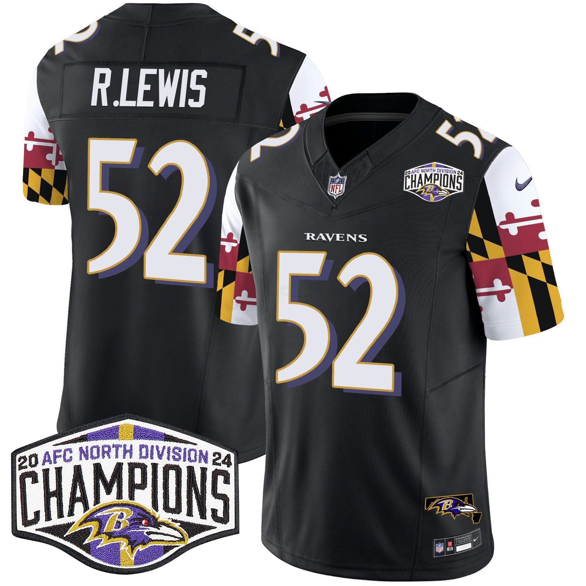 Camisa NFL Men’s Maryland Flag 2024 AFC North Division Champions Patch Vapor Limited Jersey
