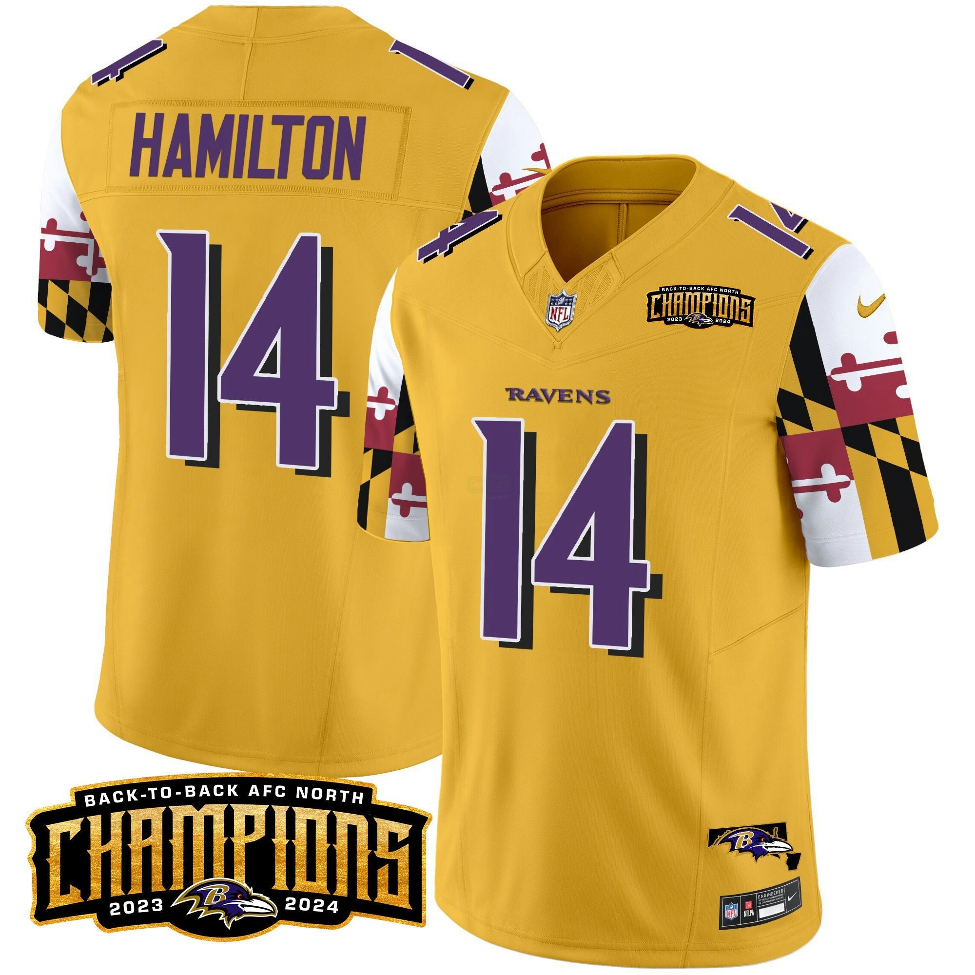 Camisa NFL Men’s Maryland Flag Back To Back AFC North Champions Patch Vapor Limited Jersey
