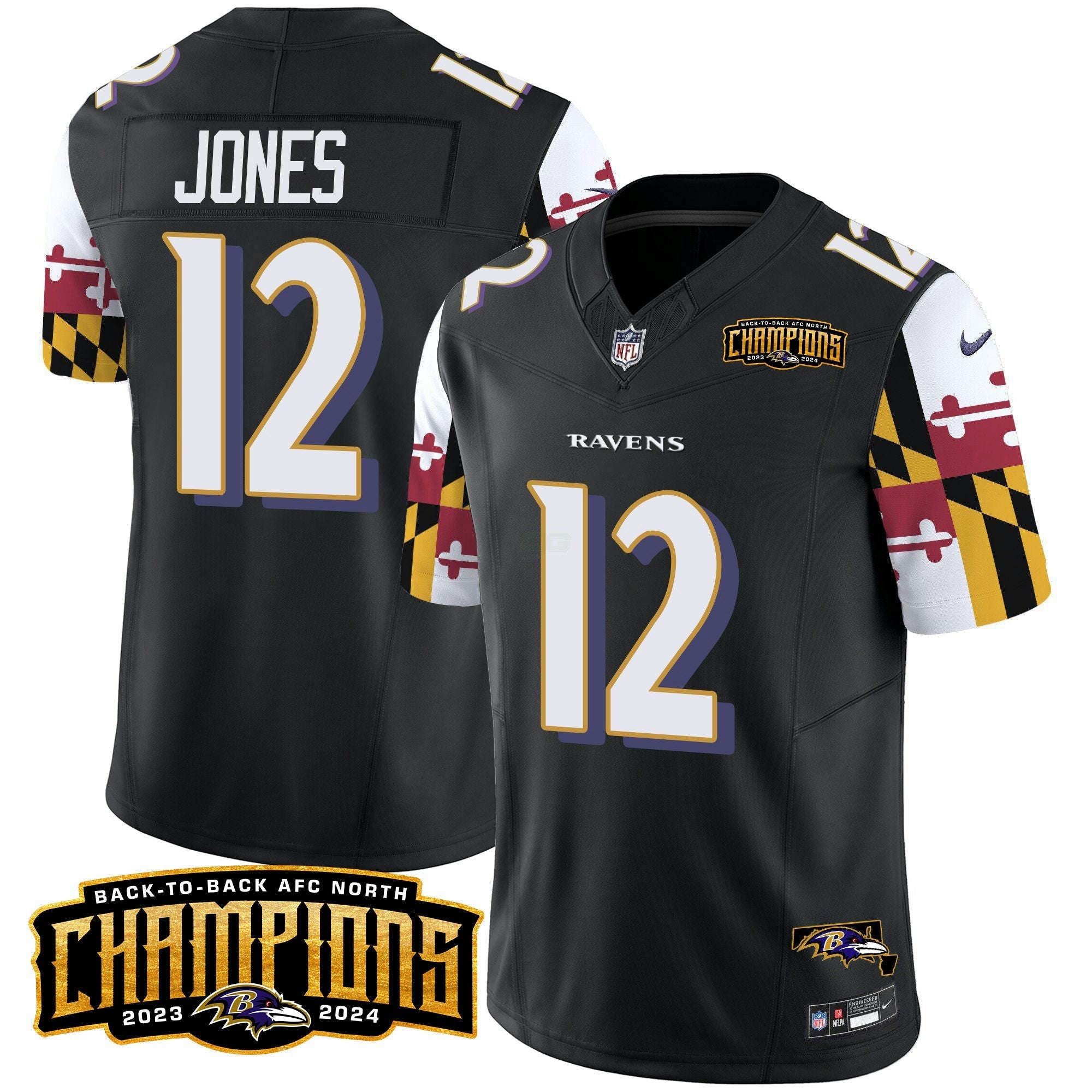 Camisa NFL Men’s Maryland Flag Back To Back AFC North Champions Patch Vapor Limited Jersey