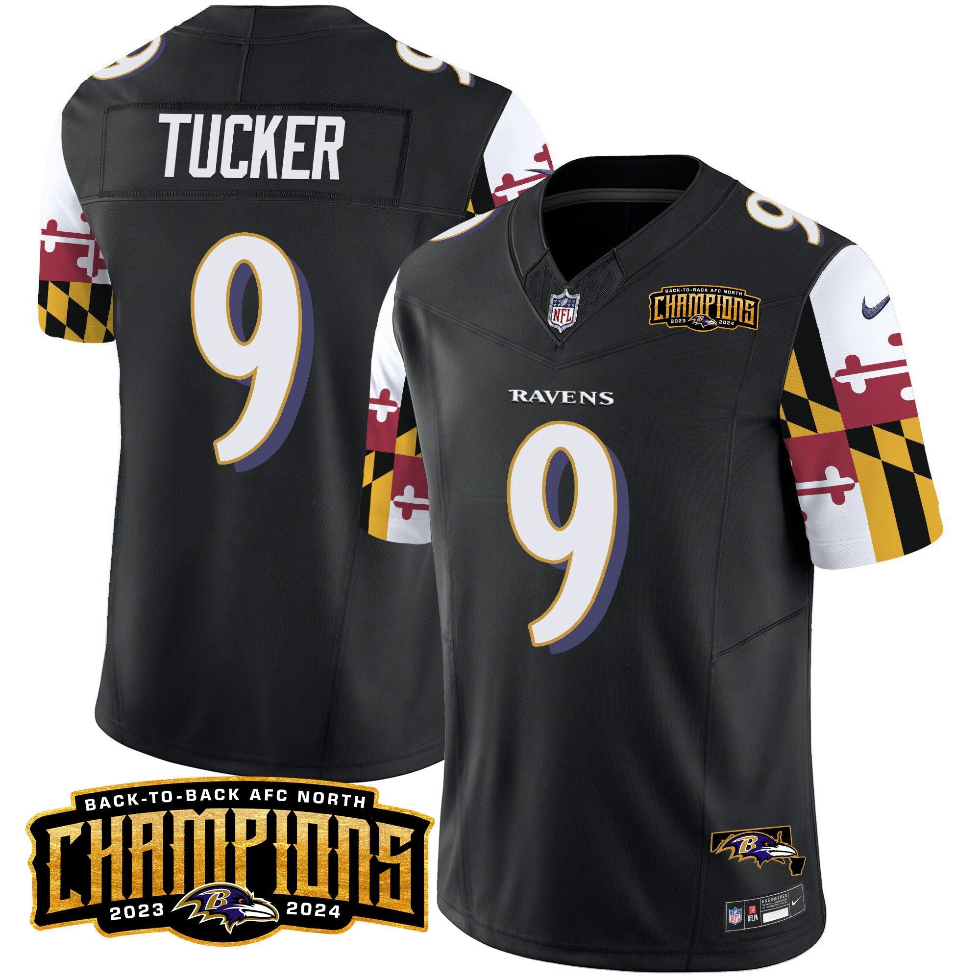 Camisa NFL Men’s Maryland Flag Back To Back AFC North Champions Patch Vapor Limited Jersey