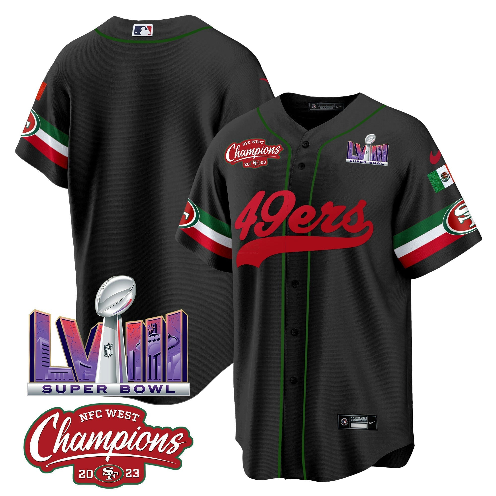 Camisa NFL Men’s Mexico NFC West Champions & Super Bowl LVIII Patch Jersey