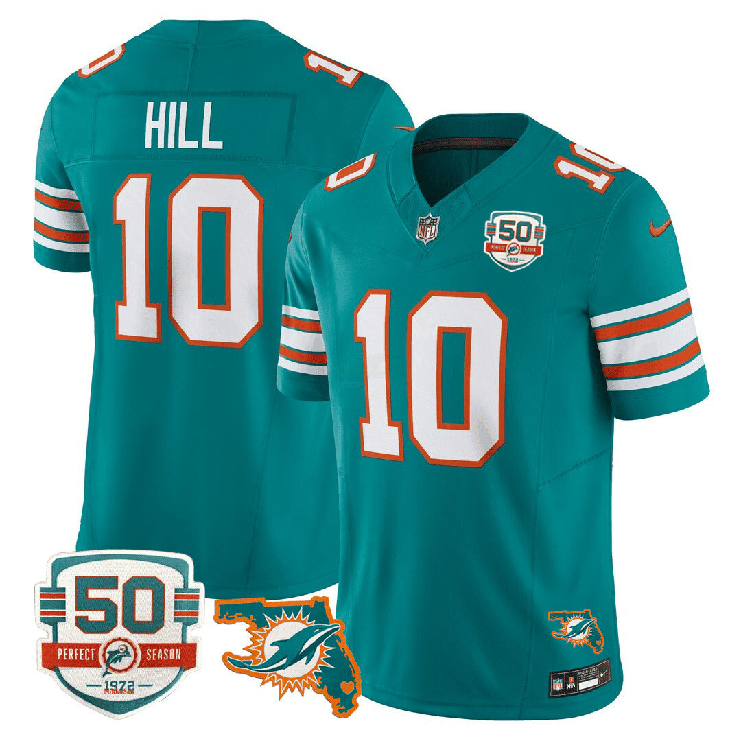 Camisa NFL Men’s Miami DolphinsThrowback 50th Perfect Season & Florida Patch Vapor Jersey