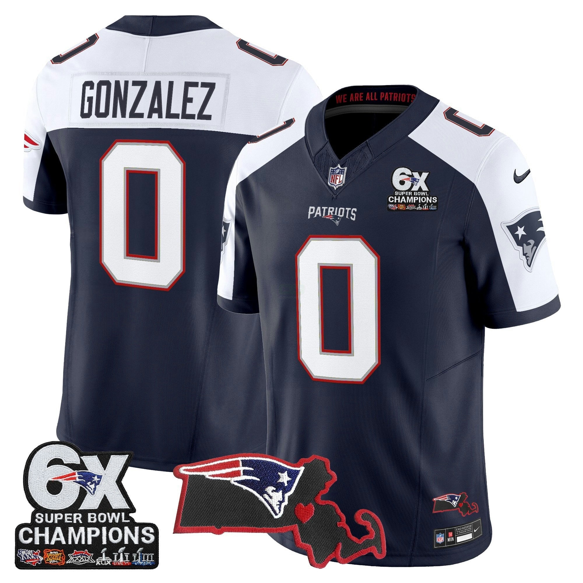 Camisa NFL Men’s New England 6-Time Champions & Massachusetts Patch Vapor Limited Jersey