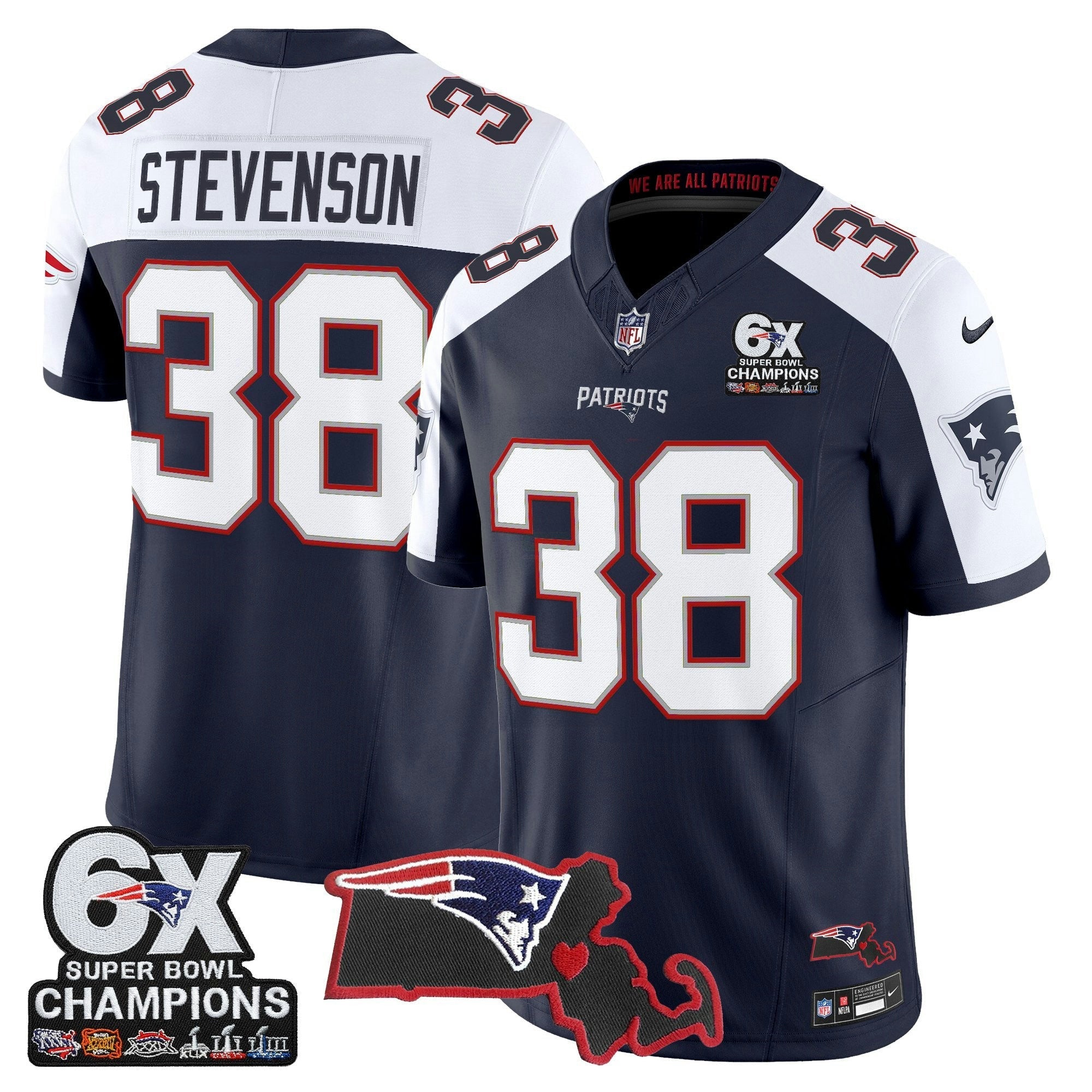 Camisa NFL Men’s New England 6-Time Champions & Massachusetts Patch Vapor Limited Jersey