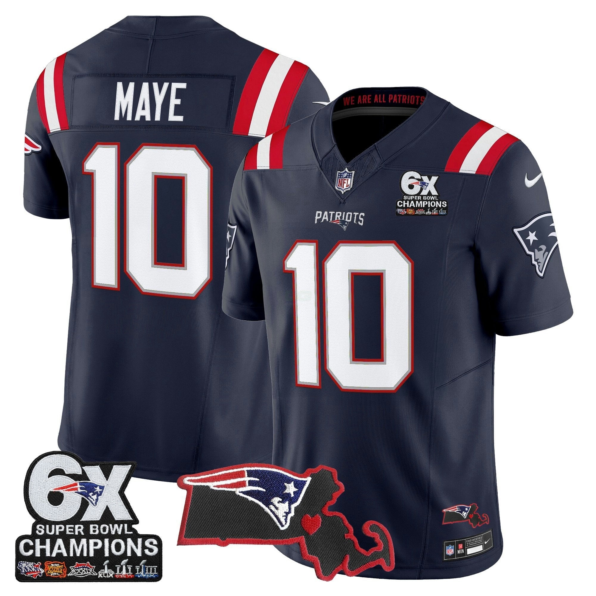 Camisa NFL Men’s New England 6-Time Champions & Massachusetts Patch Vapor Limited Jersey