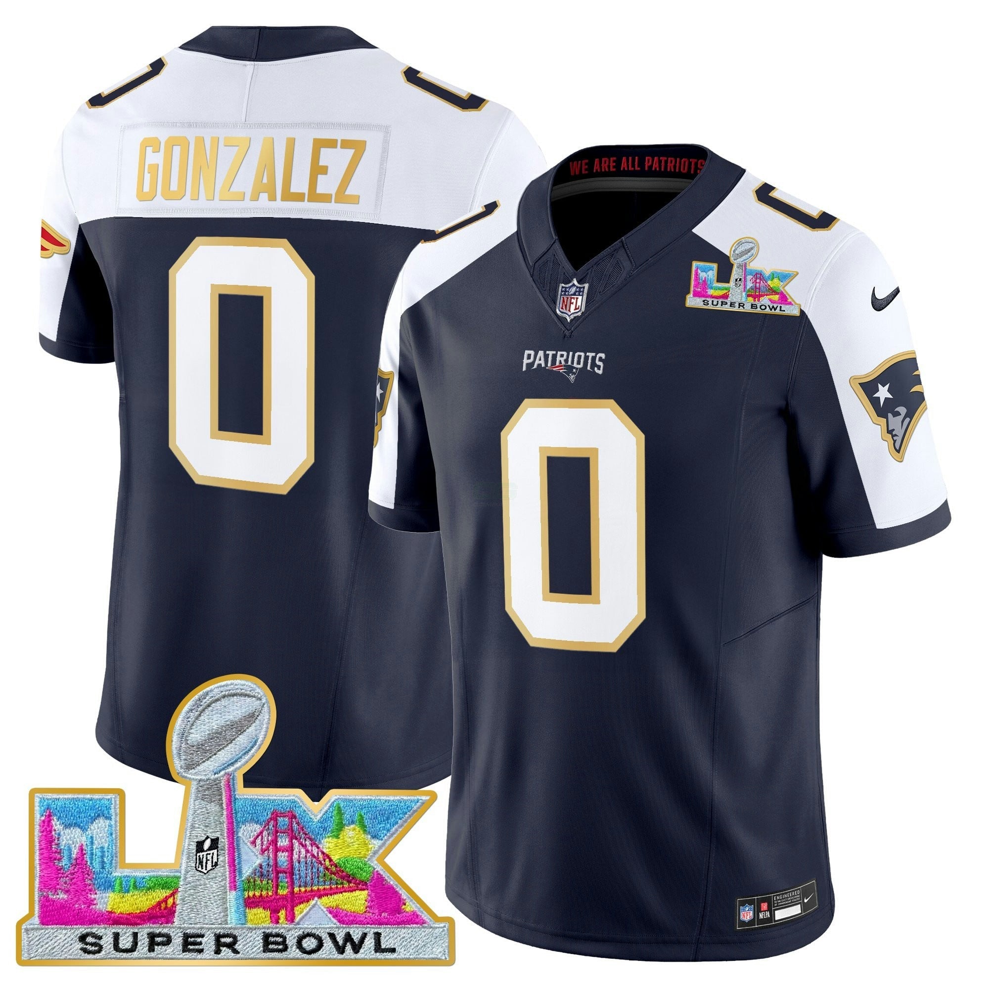 Camisa NFL Men’s New England Super Bowl LX Dourada Trim Vapor Limited Jersey