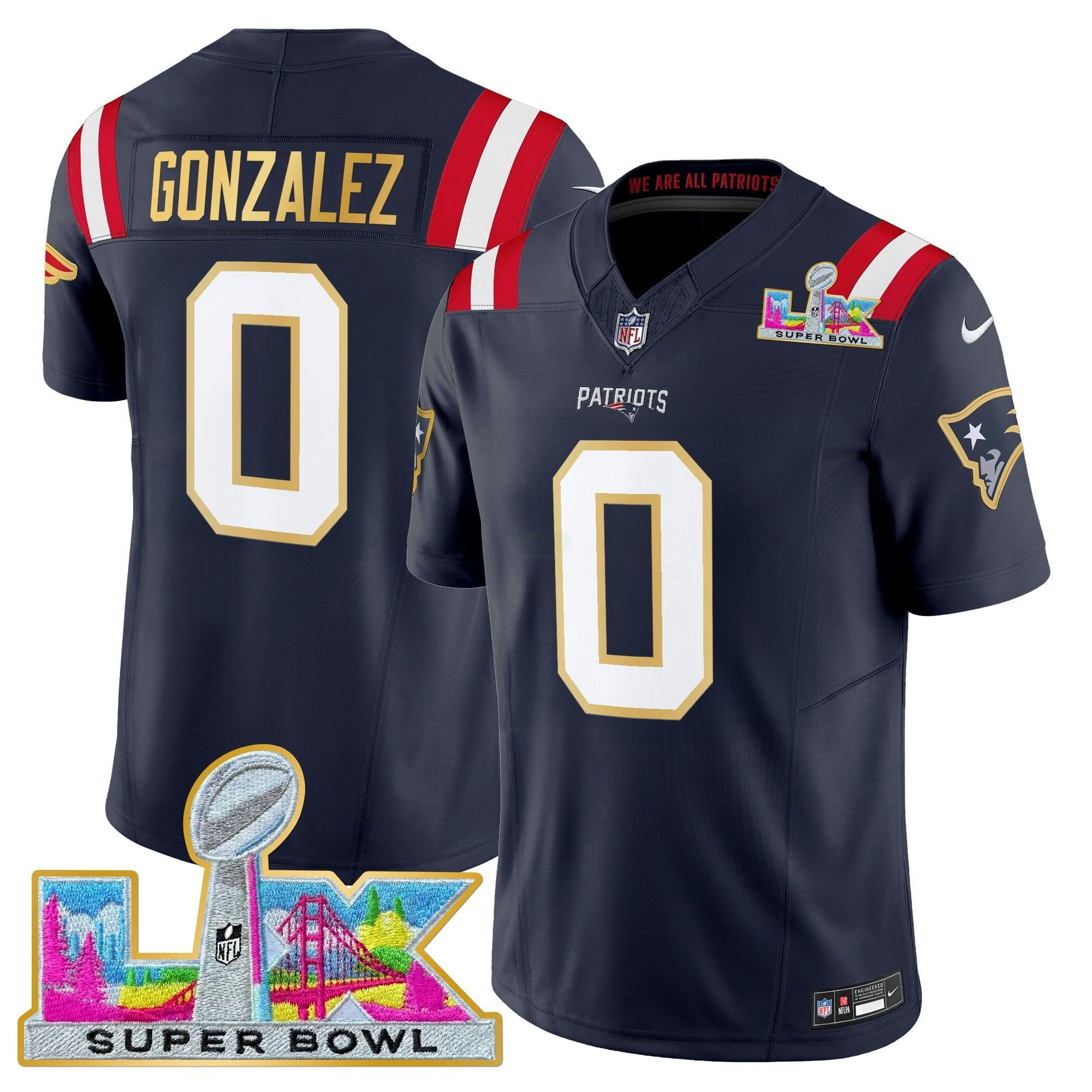 Camisa NFL Men’s New England Super Bowl LX Dourada Trim Vapor Limited Jersey