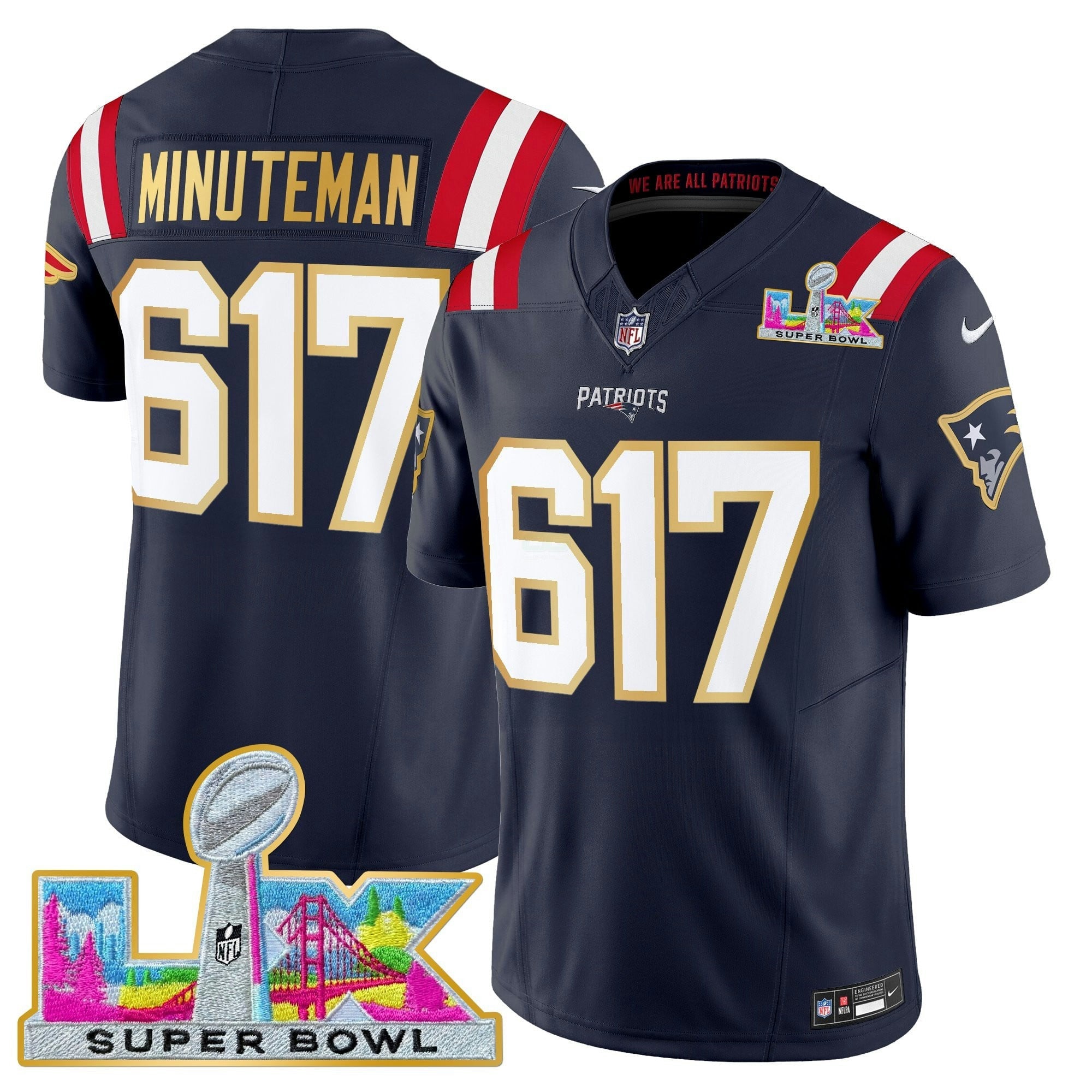 Camisa NFL Men’s New England Super Bowl LX Dourada Trim Vapor Limited Jersey