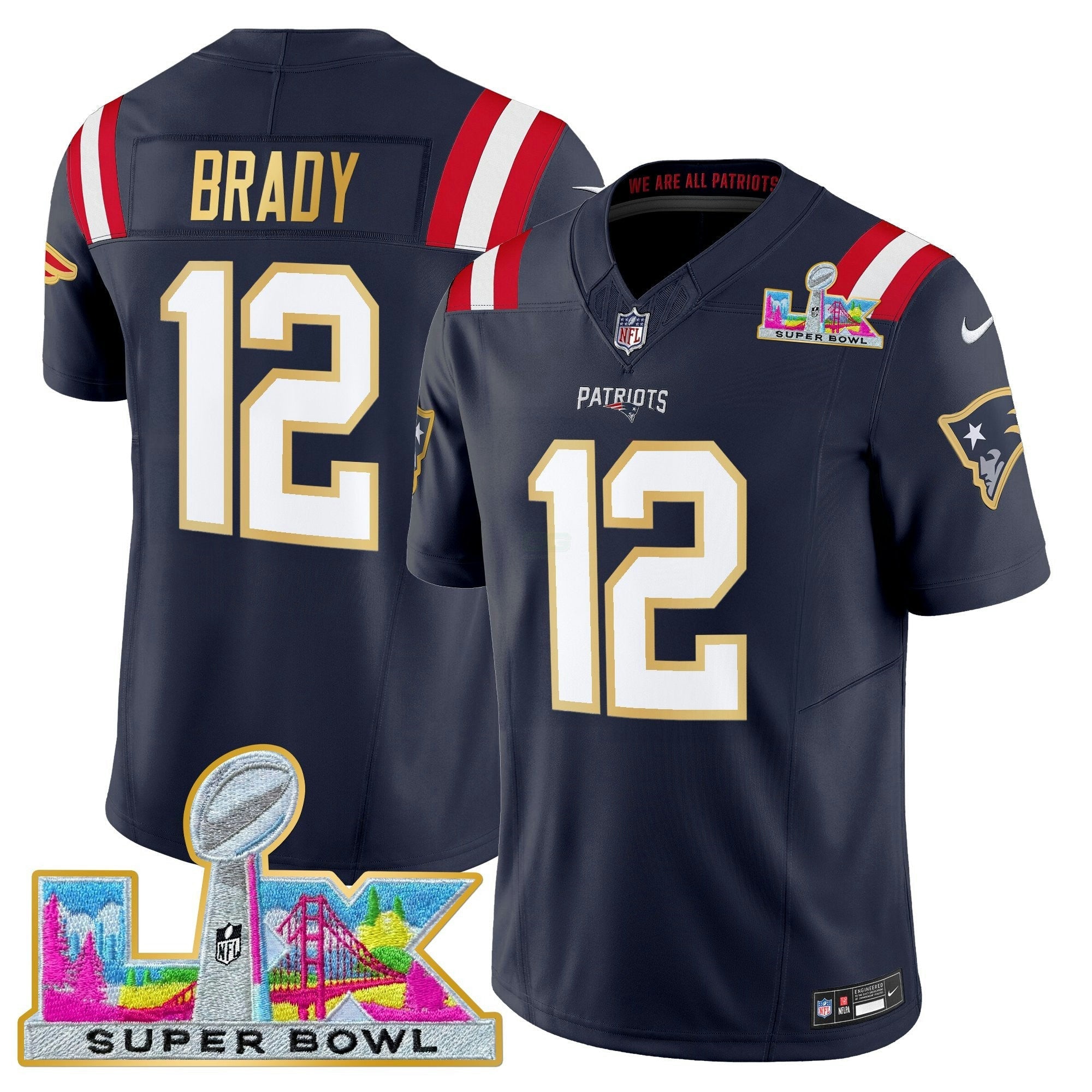 Camisa NFL Men’s New England Super Bowl LX Dourada Trim Vapor Limited Jersey