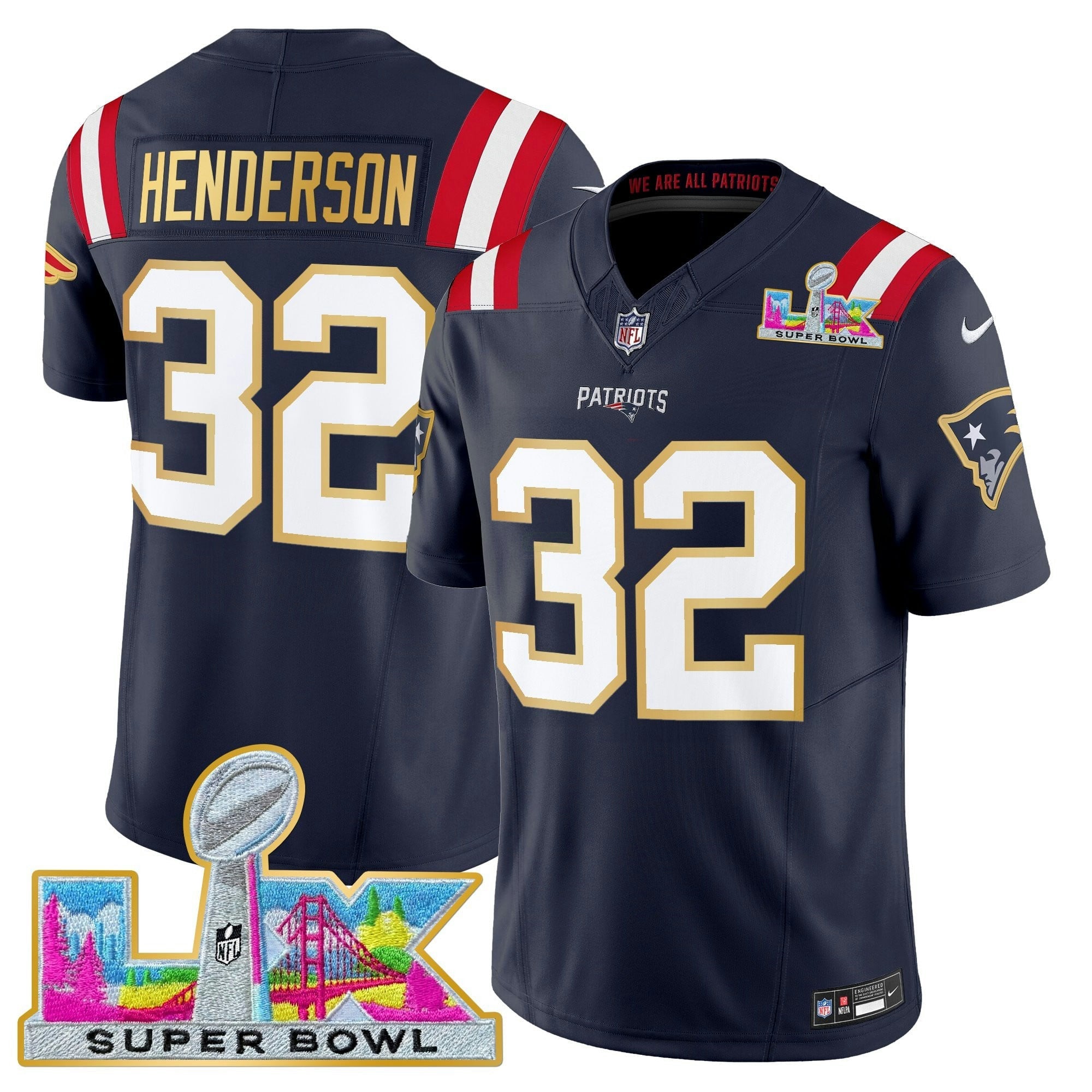 Camisa NFL Men’s New England Super Bowl LX Dourada Trim Vapor Limited Jersey