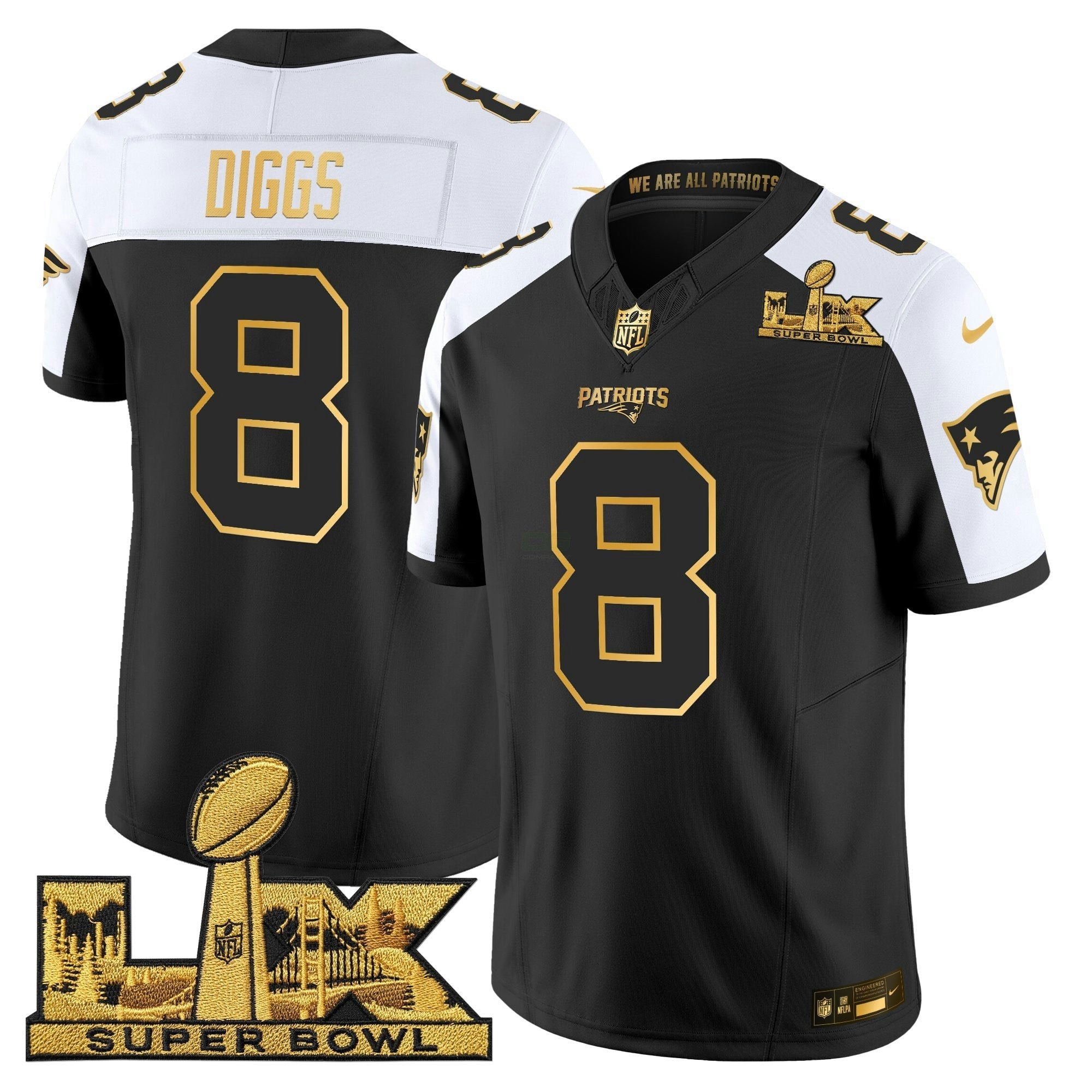 Camisa NFL Men’s New England Super Bowl LX Dourada Vapor Limited Jersey