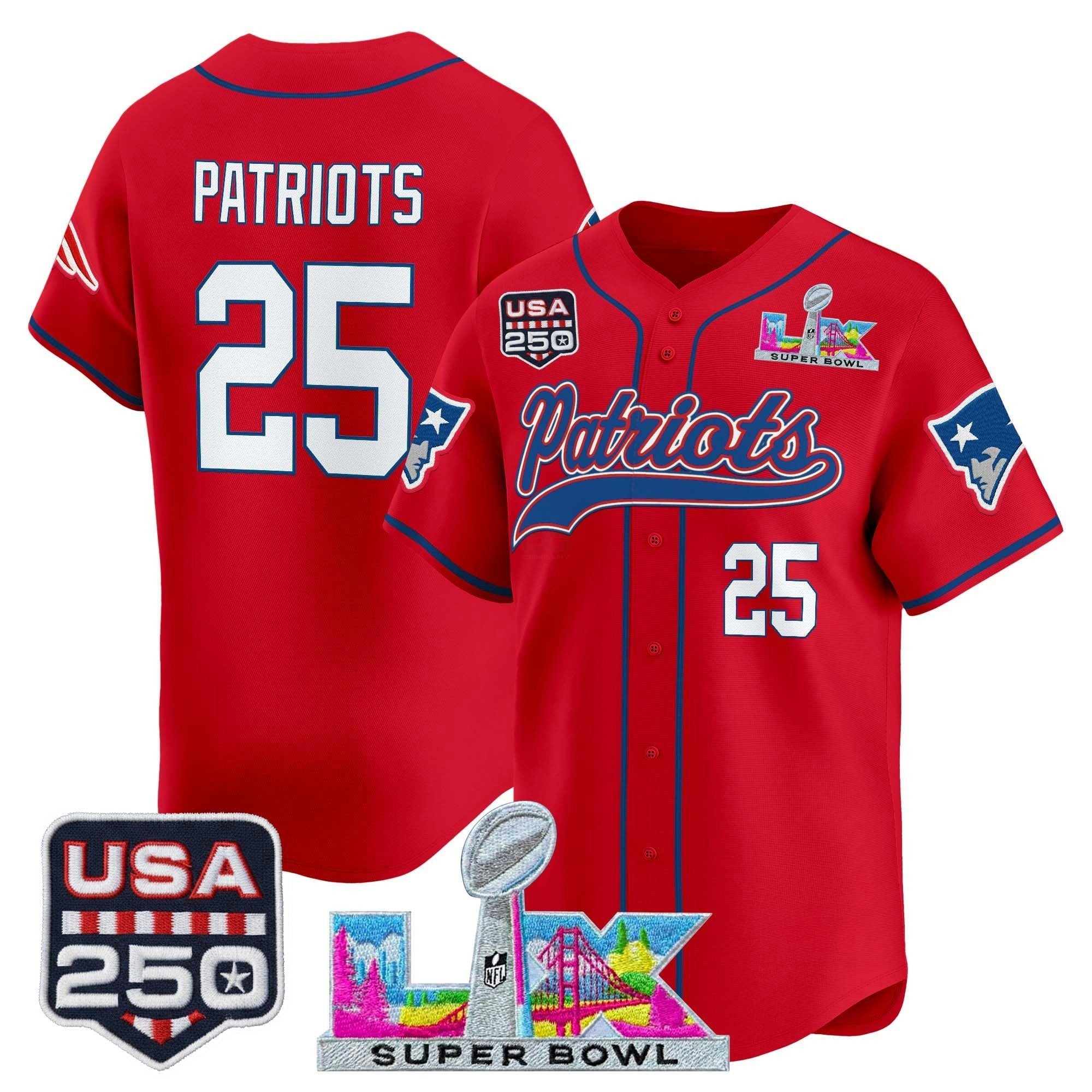 Camisa NFL Men’s New England “Super Bowl LX & United States 250th Anniversary Patch” Vapor Jersey