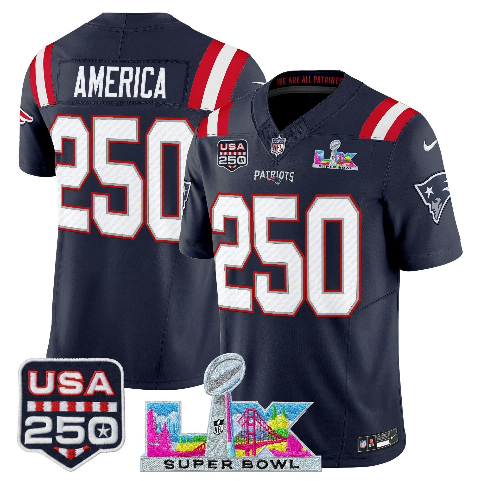 Camisa NFL Men’s New England “Super Bowl LX & United States 250th Anniversary Patch” Vapor Limited Jersey