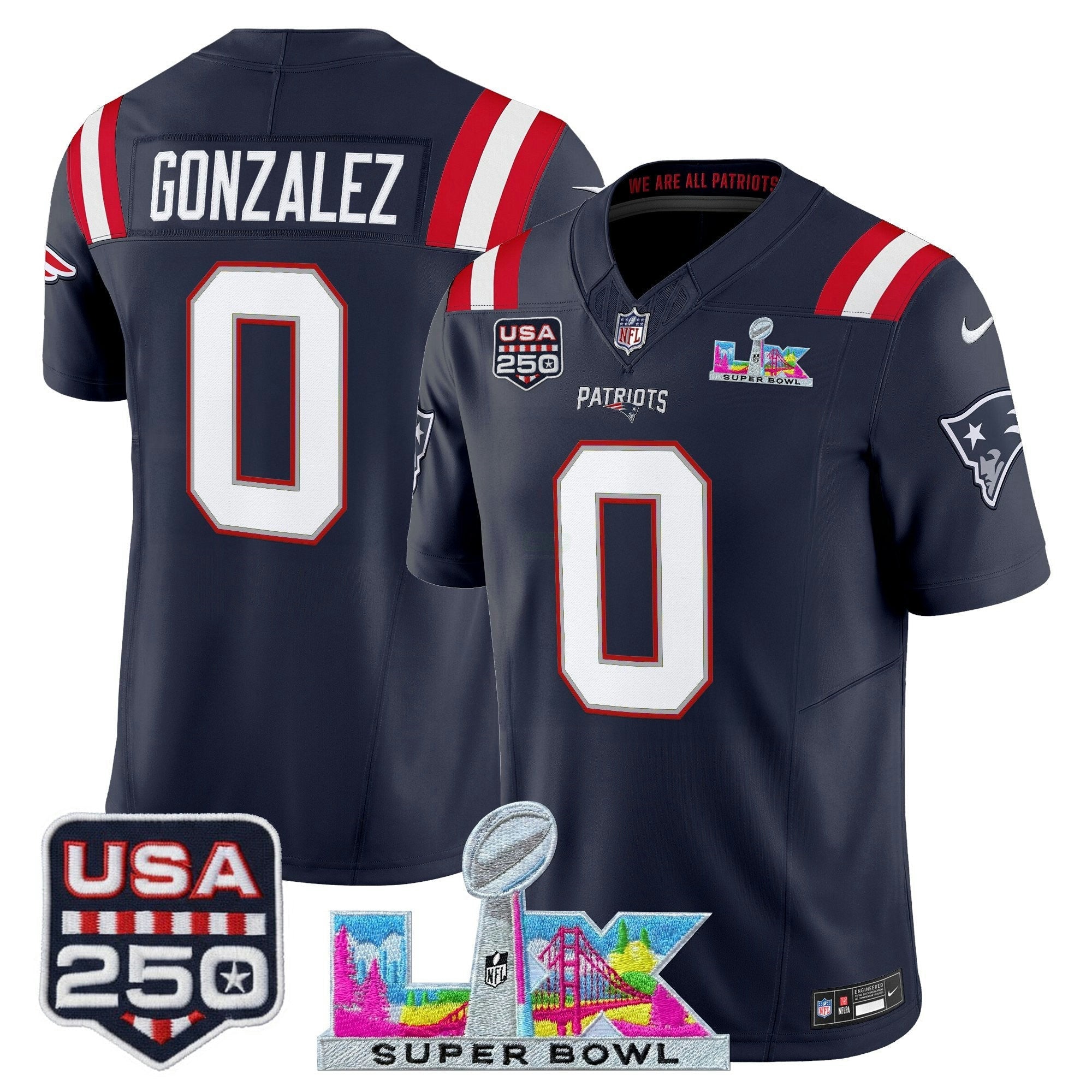 Camisa NFL Men’s New England “Super Bowl LX & United States 250th Anniversary Patch” Vapor Limited Jersey