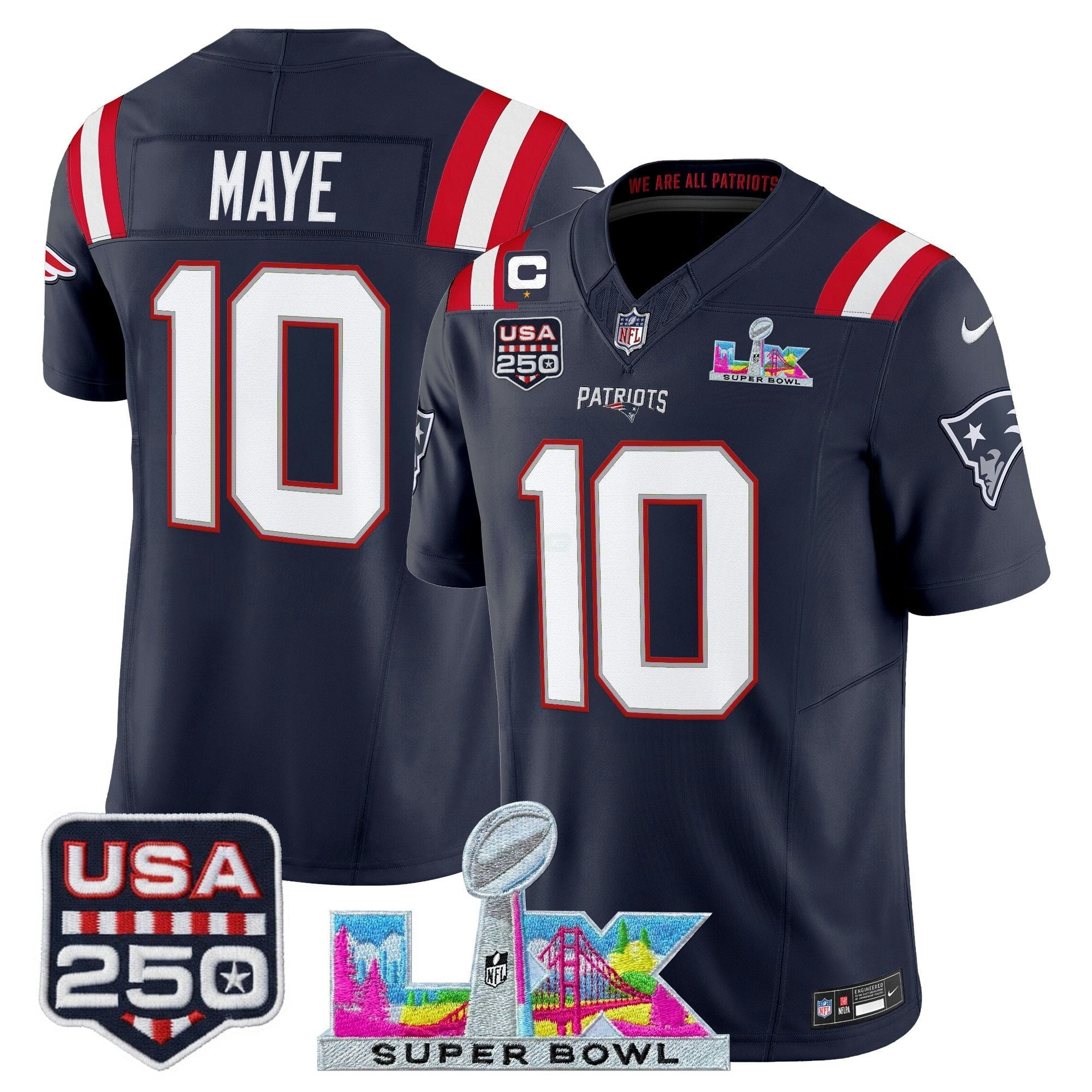 Camisa NFL Men’s New England “Super Bowl LX & United States 250th Anniversary Patch” Vapor Limited Jersey