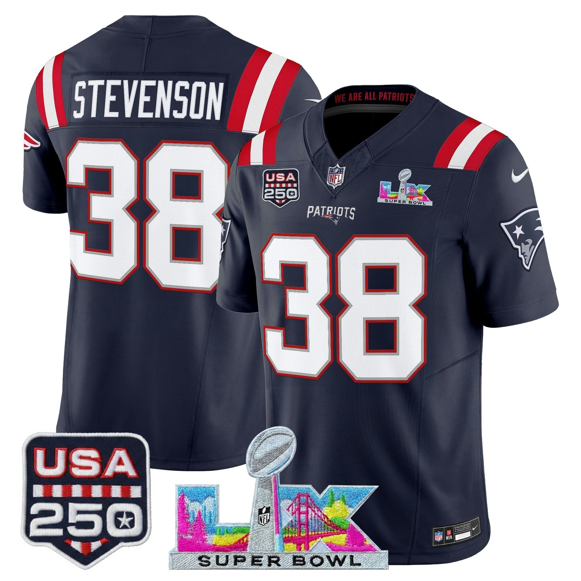 Camisa NFL Men’s New England “Super Bowl LX & United States 250th Anniversary Patch” Vapor Limited Jersey