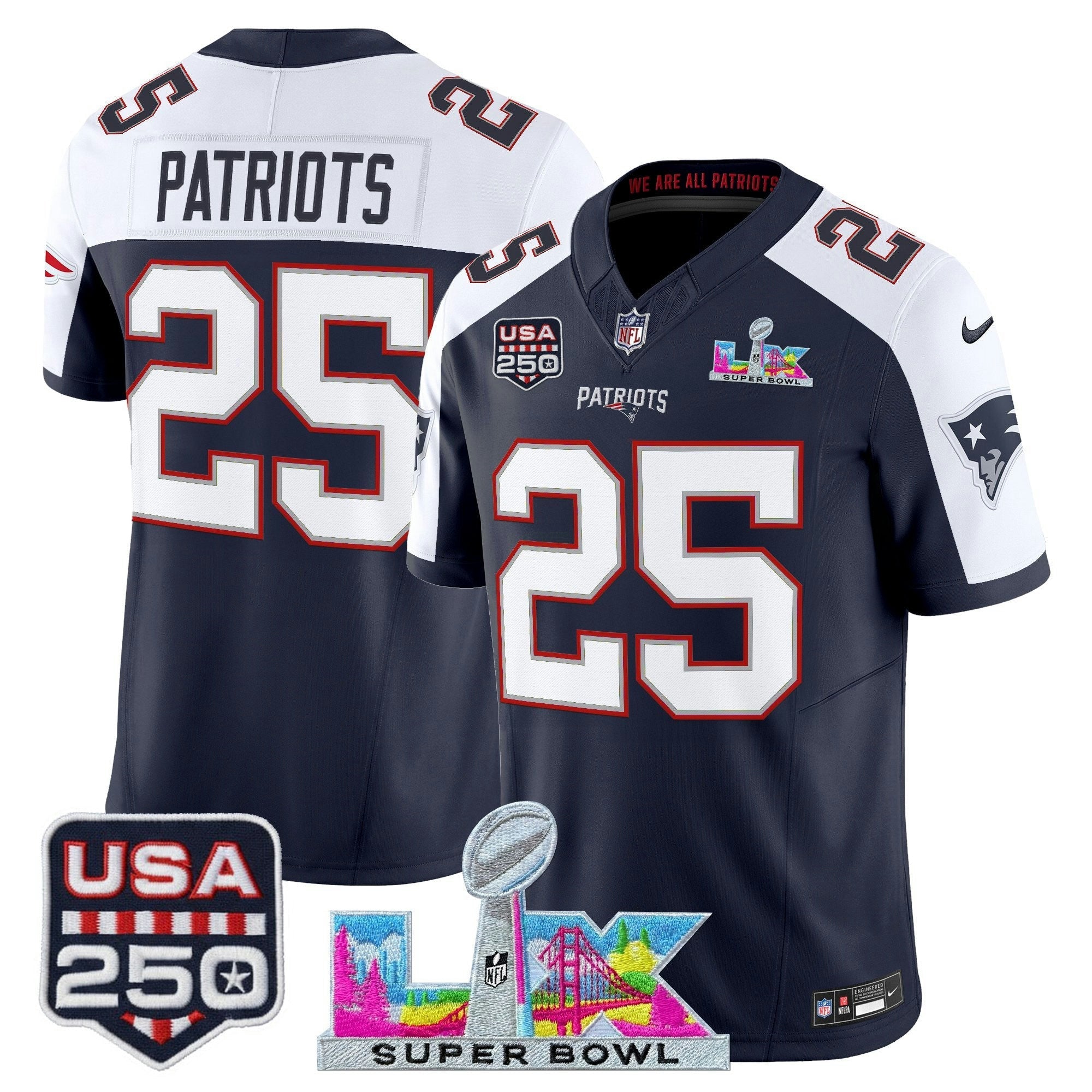 Camisa NFL Men’s New England “Super Bowl LX & United States 250th Anniversary Patch” Vapor Limited Jersey