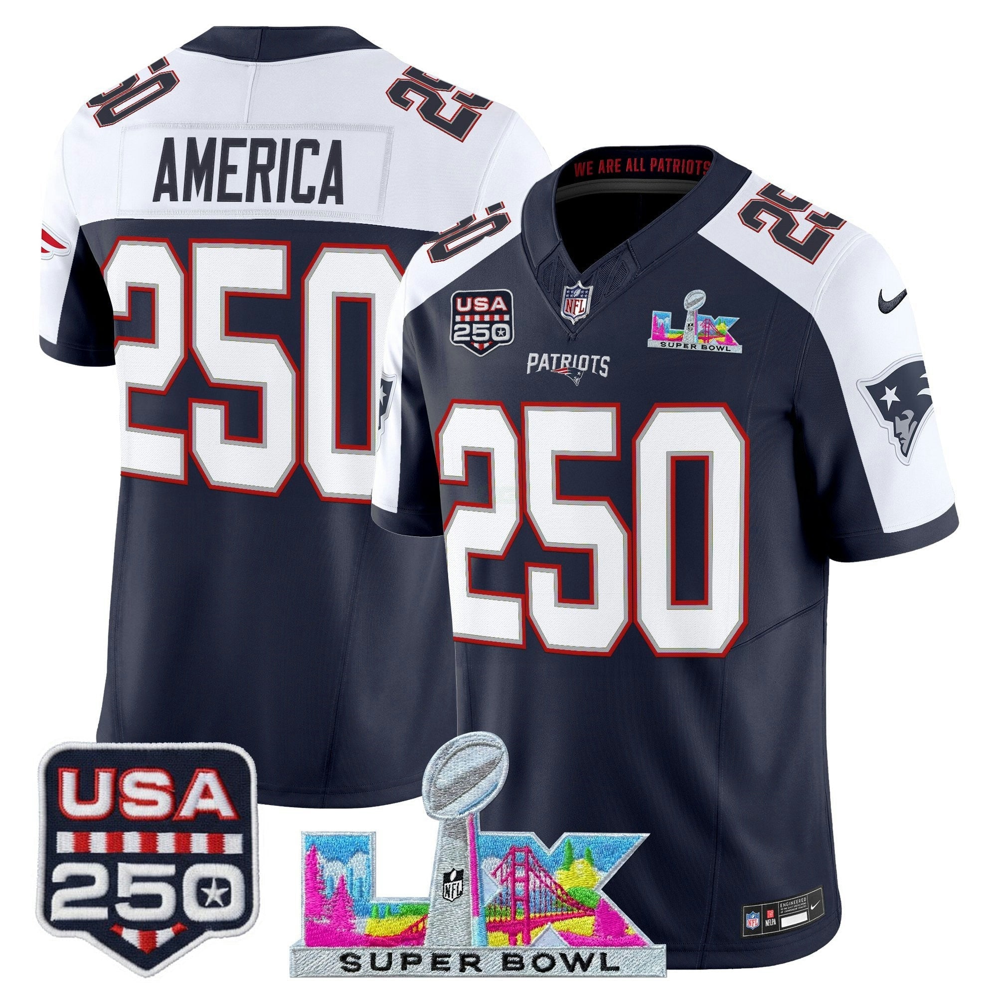 Camisa NFL Men’s New England “Super Bowl LX & United States 250th Anniversary Patch” Vapor Limited Jersey