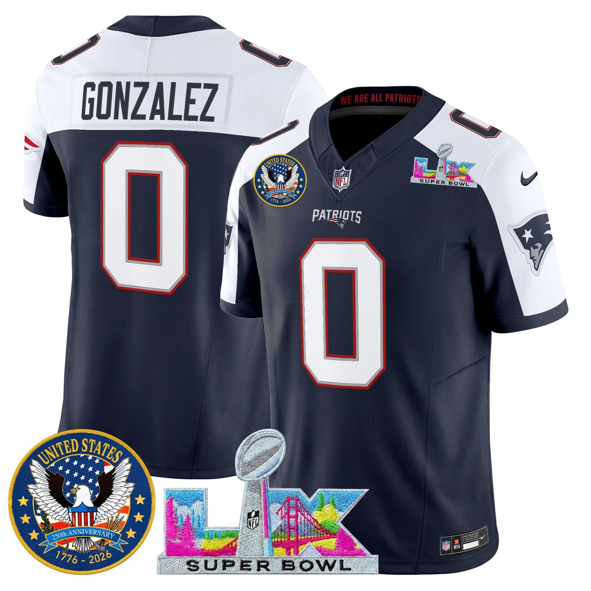 Camisa NFL Men’s New England “Super Bowl LX & United States 250th Patch” Vapor Limited Jersey