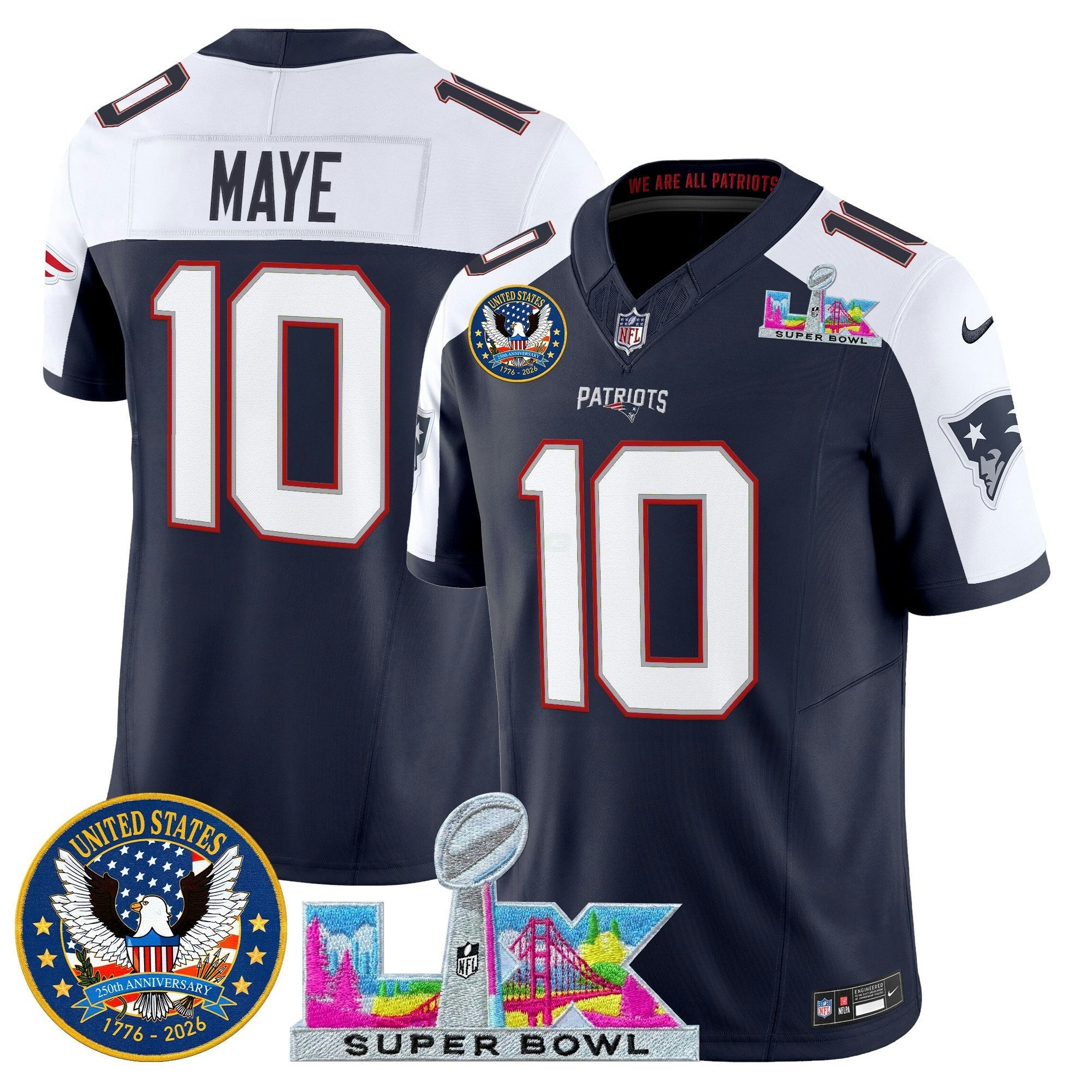 Camisa NFL Men’s New England “Super Bowl LX & United States 250th Patch” Vapor Limited Jersey