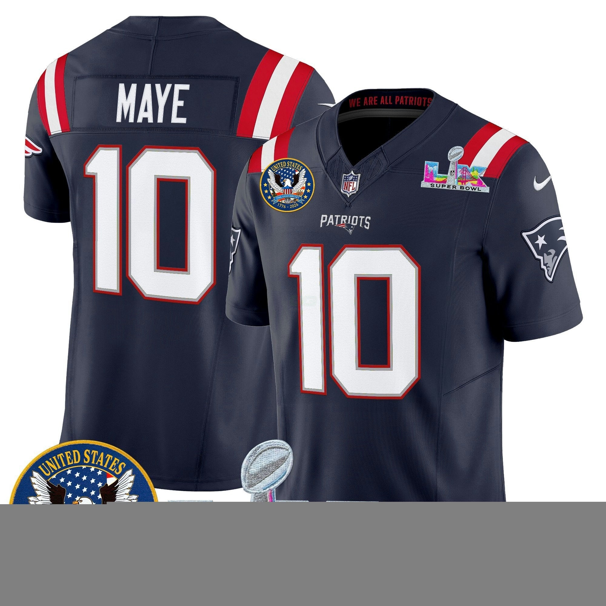 Camisa NFL Men’s New England “Super Bowl LX & United States 250th Patch” Vapor Limited Jersey