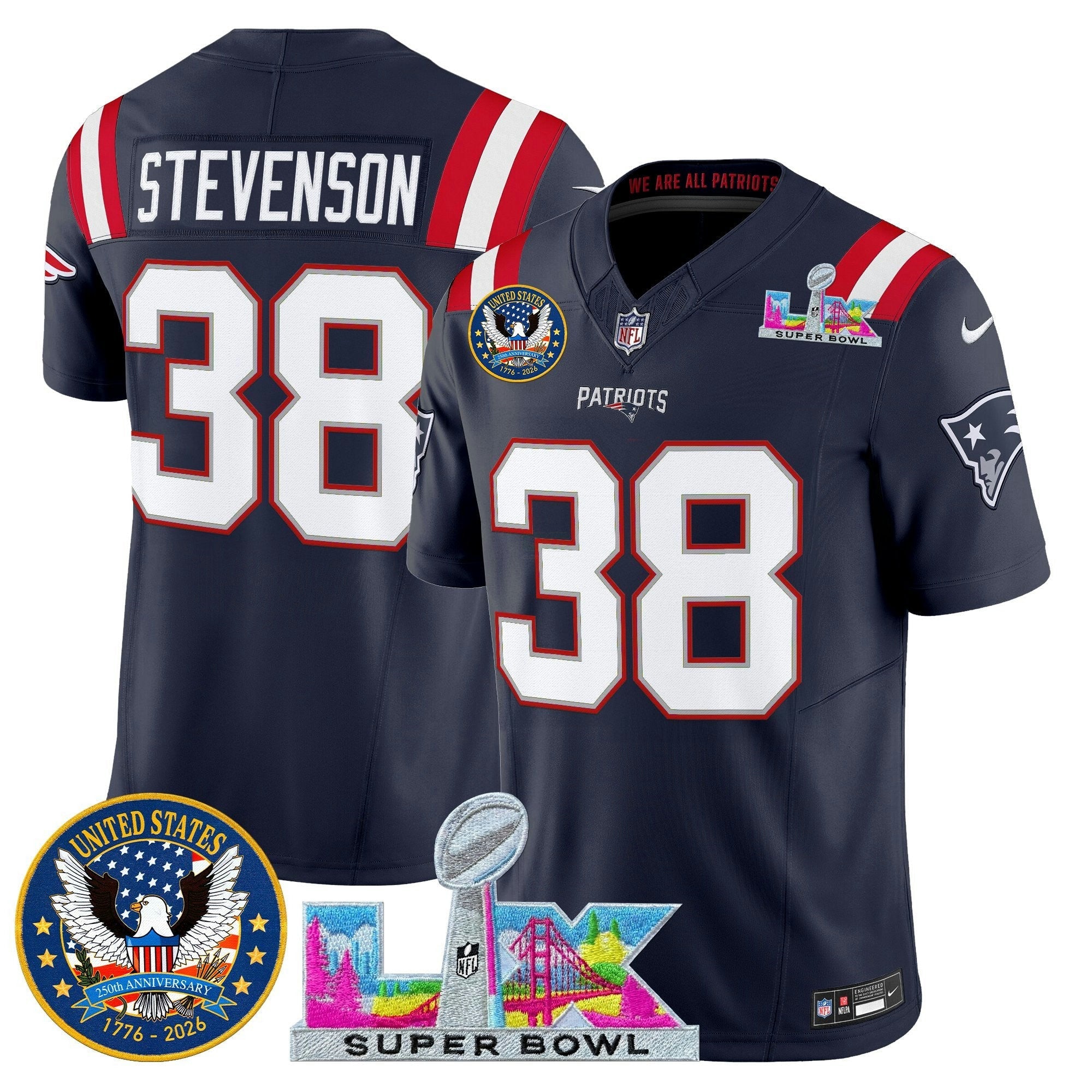 Camisa NFL Men’s New England “Super Bowl LX & United States 250th Patch” Vapor Limited Jersey