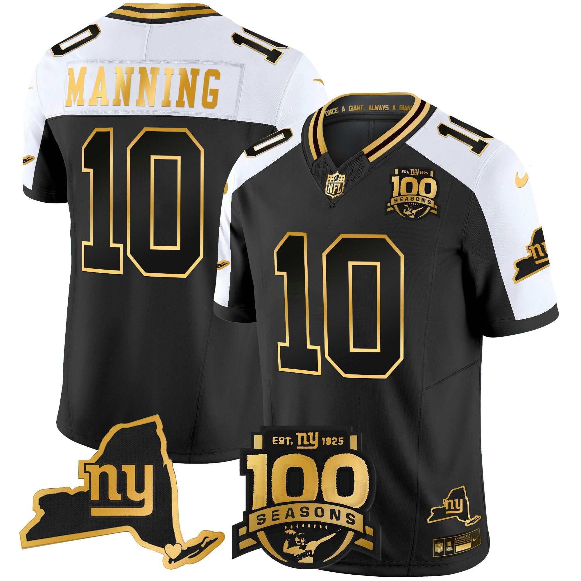 Camisa NFL Men’s New York 100th Season & State Patch Dourada Vapor Limited Jersey