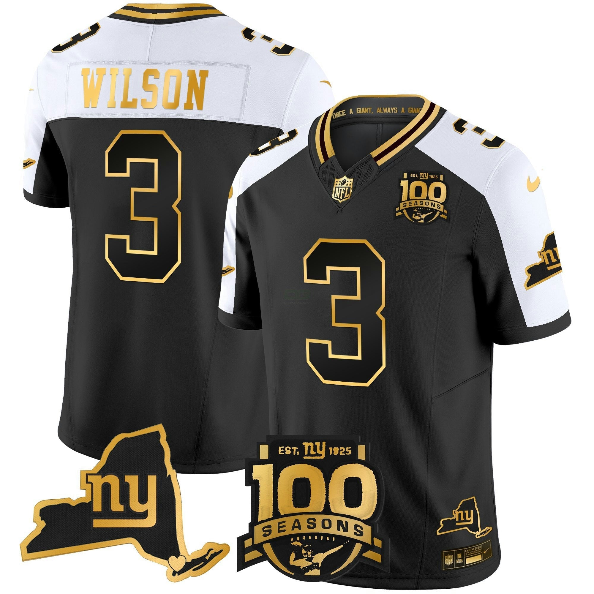 Camisa NFL Men’s New York 100th Season & State Patch Dourada Vapor Limited Jersey