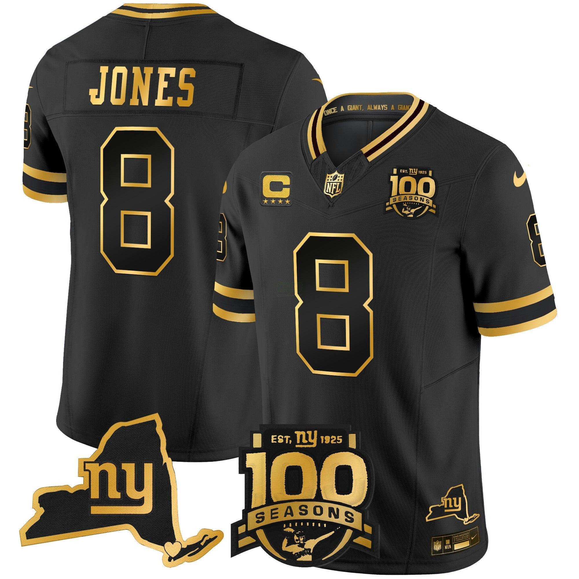 Camisa NFL Men’s New York 100th Season & State Patch Dourada Vapor Limited Jersey