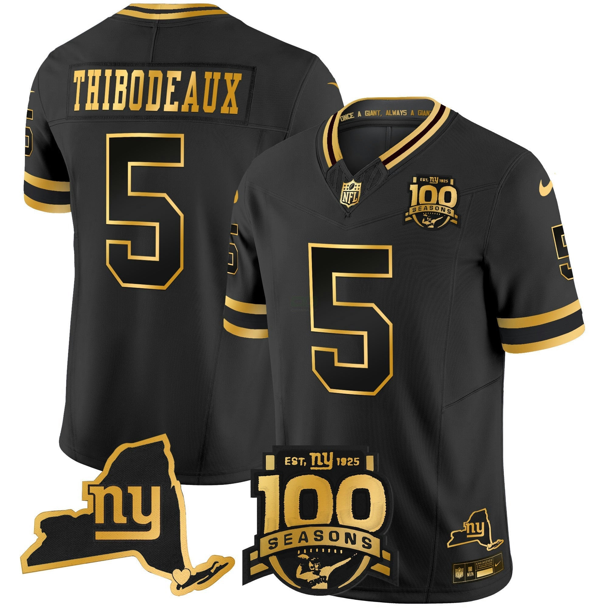 Camisa NFL Men’s New York 100th Season & State Patch Dourada Vapor Limited Jersey