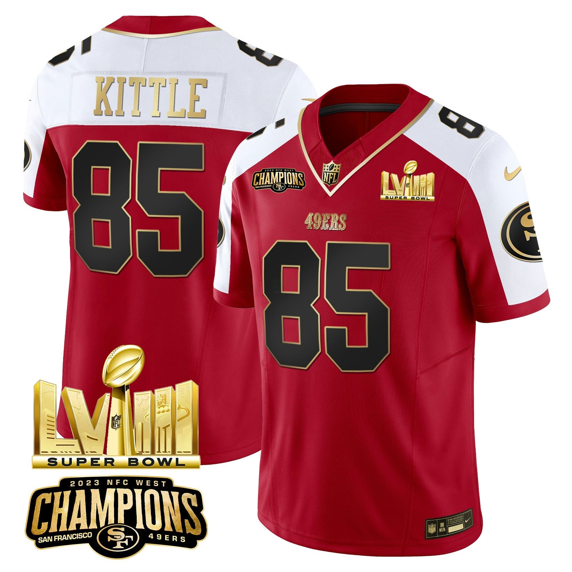 Camisa NFL Men’s NFC West Champions & Super Bowl LVIII Dourada Patch Vapor Jersey