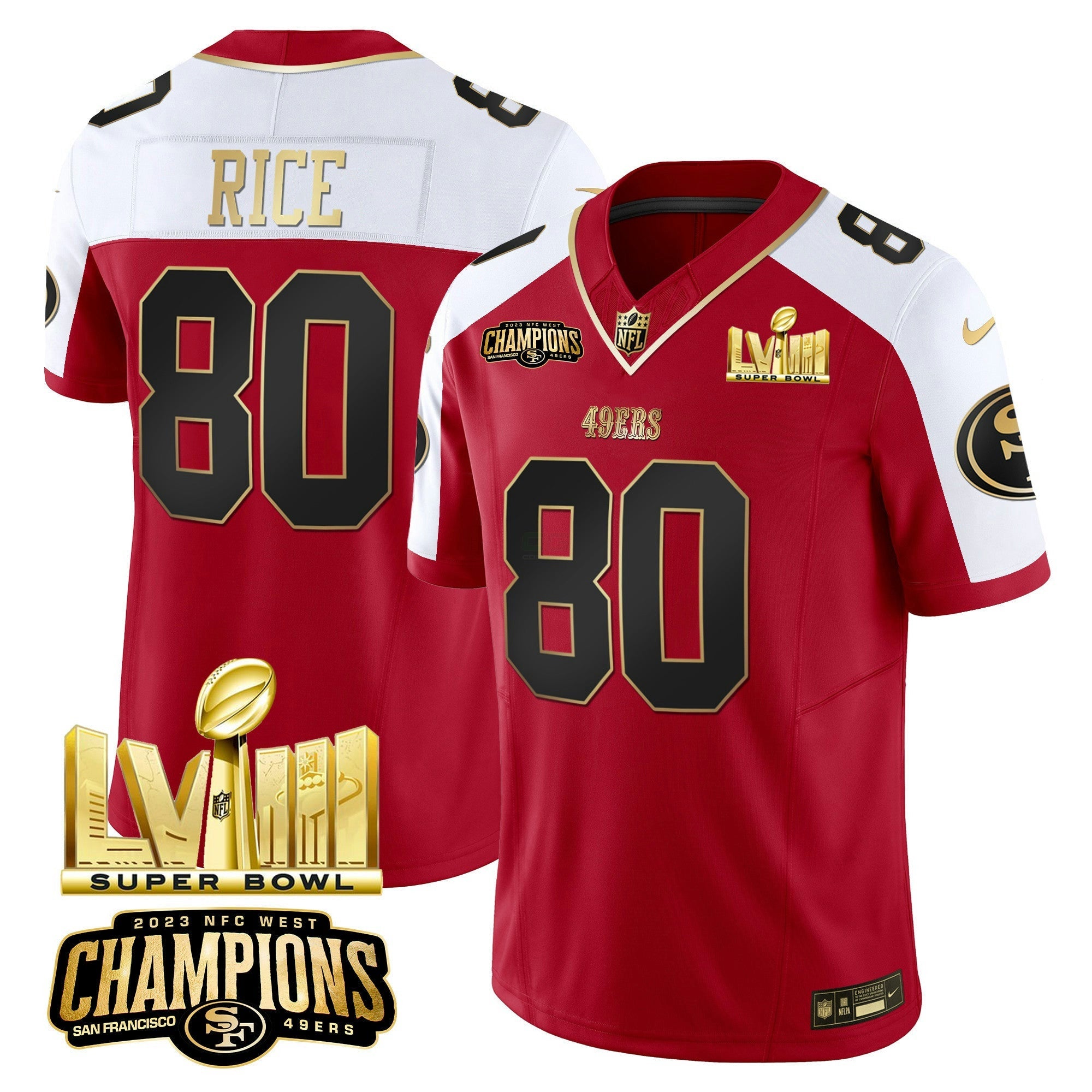 Camisa NFL Men’s NFC West Champions & Super Bowl LVIII Dourada Patch Vapor Jersey