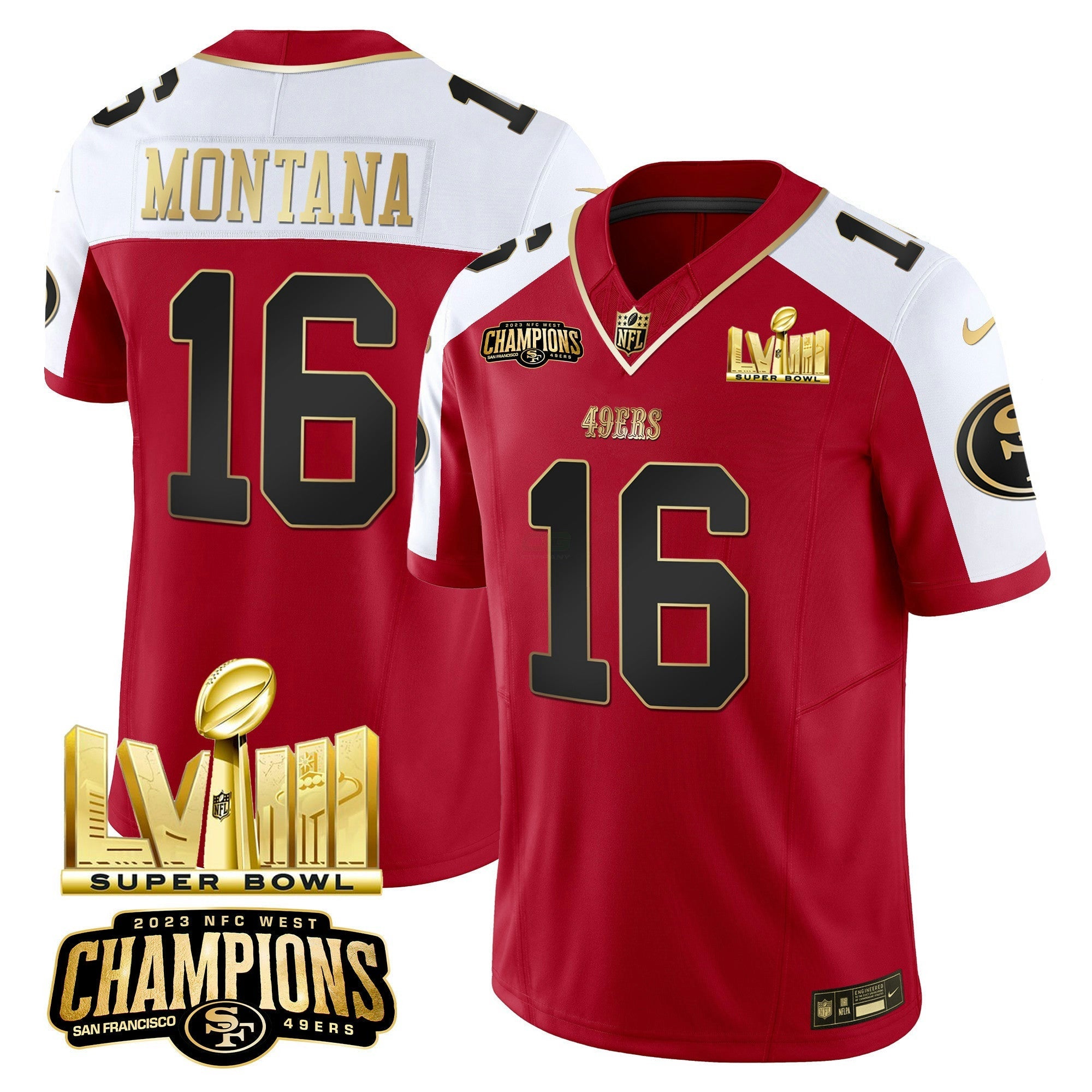 Camisa NFL Men’s NFC West Champions & Super Bowl LVIII Dourada Patch Vapor Jersey